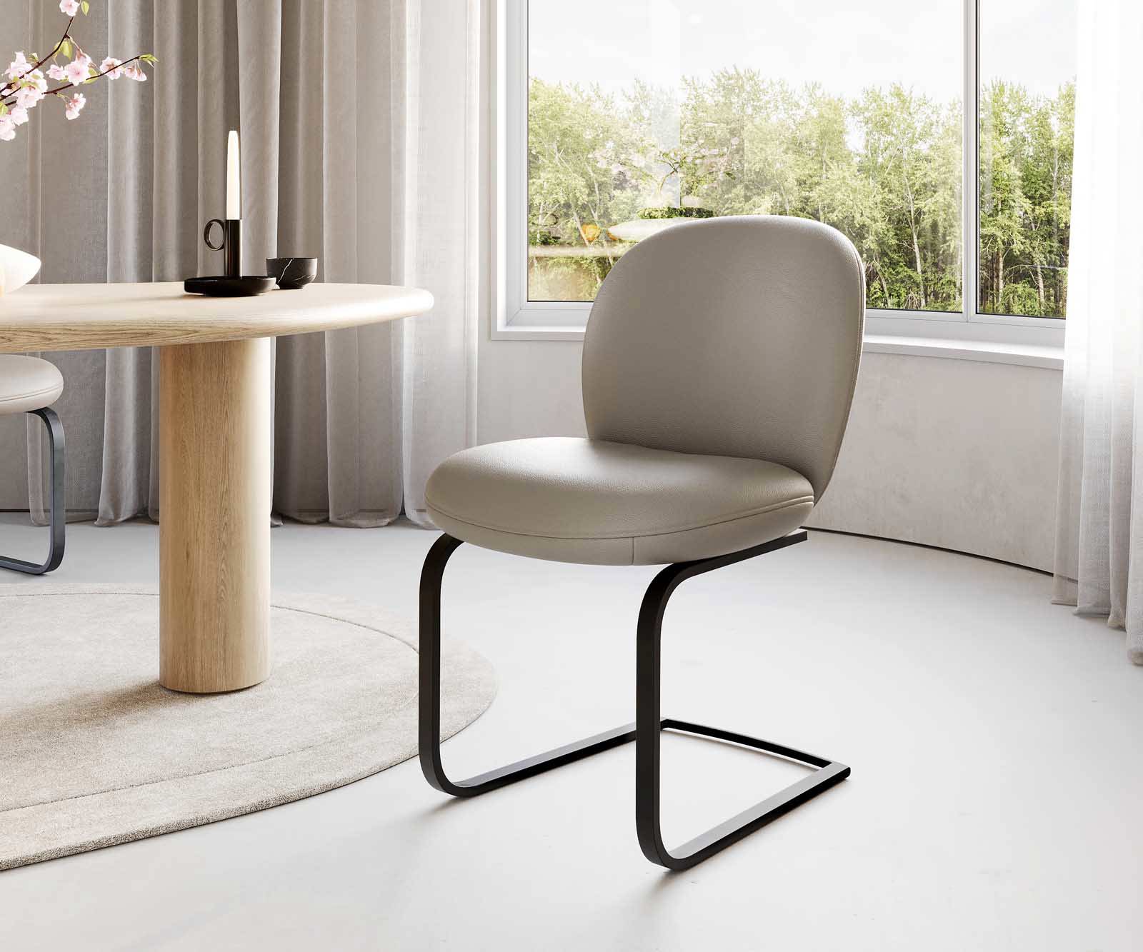 Люлеещ стол Естествена кожа Сиво-Кафяв Конзолен крак плосък Черен Покет пружина Nube-Flex 1