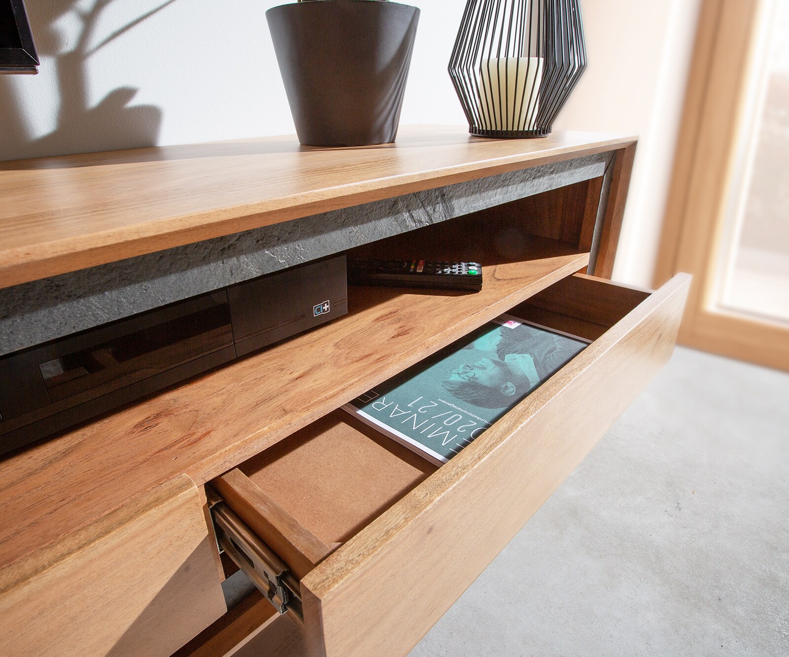 Нисък шкаф 240 cm Акация Натурал 2 Врати 1 Рафт 2 Чекмеджета каменен фурнир V-Крак Stonegrace 3 Нисък шкаф 240 cm Акация Натурал 2 Врати 1 Рафт 2 Чекмеджета каменен фурнир V-Крак Stonegrace 3