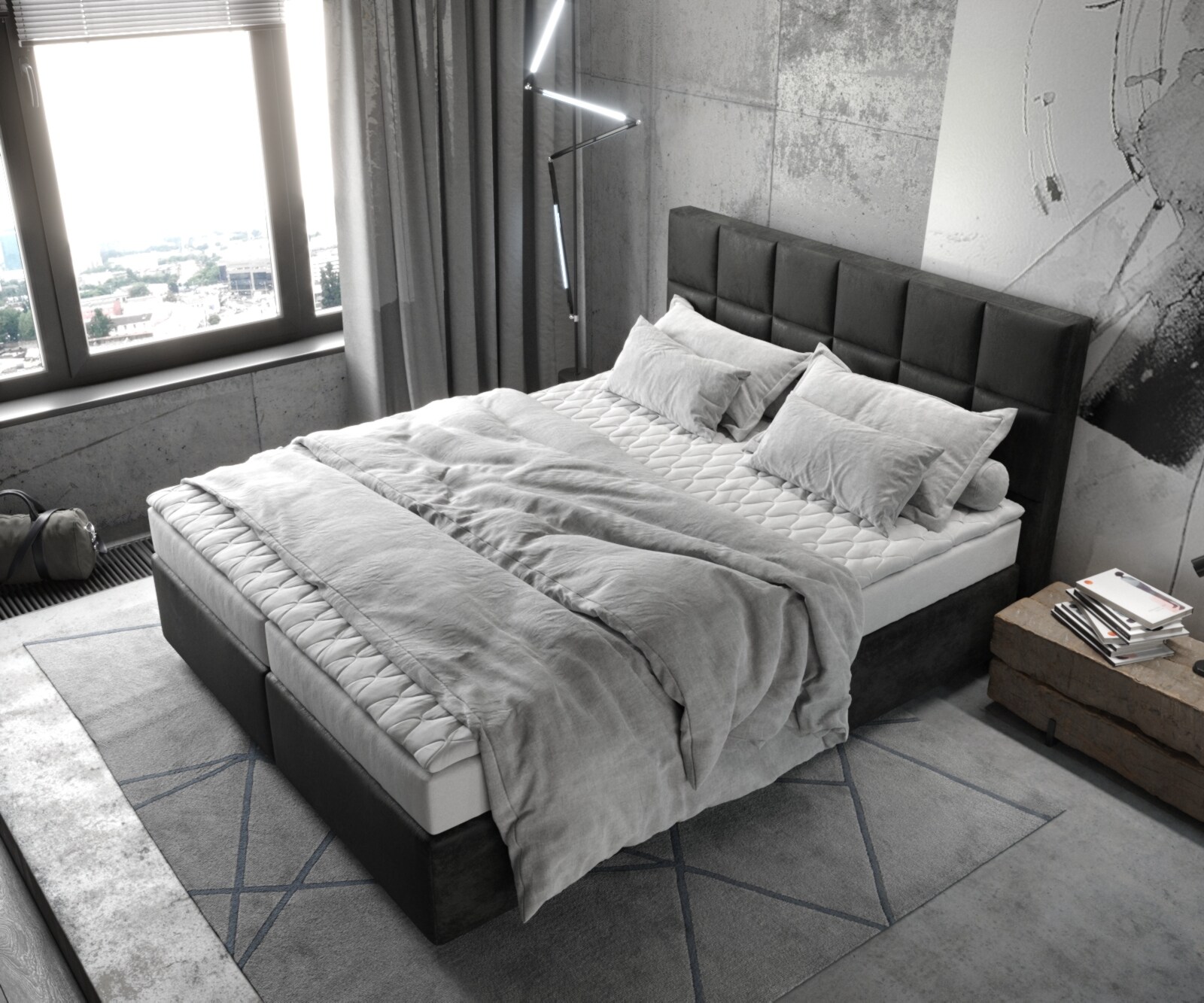 Легло Боксспринг 160x200 cm Микрофибър Антрацит Винтидж с Матрак и Топер Dream-Fine 3 Легло Боксспринг 160x200 cm Микрофибър Антрацит Винтидж с Матрак и Топер Dream-Fine 3