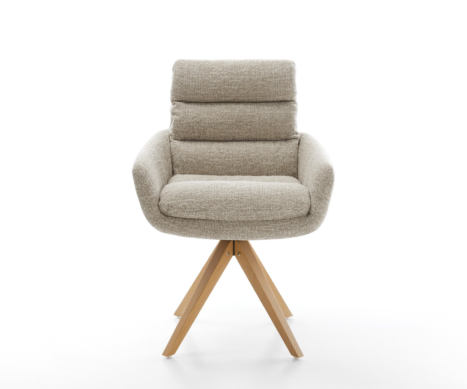 Въртящ се стол Abelia-Flex с подлакътници от тъкан мек бежов дървена рамка ъглов естествен 180° въртене 2