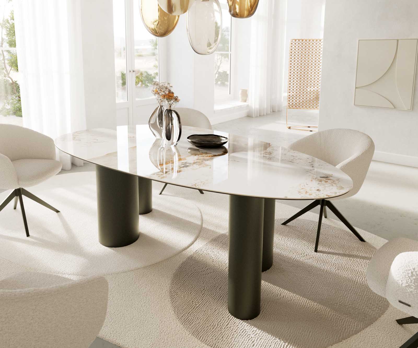 Маса Oval 220x120 Keramik Minas Melange Бял-Бежов Pilier Метал Ефектенфиниш Titan Edge 6