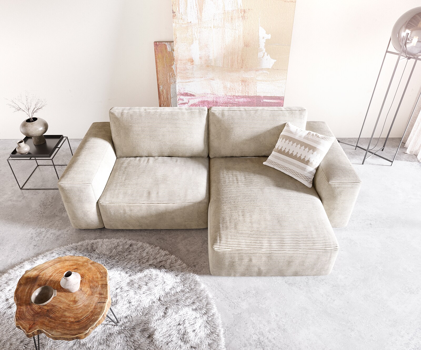 Ъглов диван Lanzo L 230x155 см Рипс Бежов, Лява/Дясна Лежанка 3