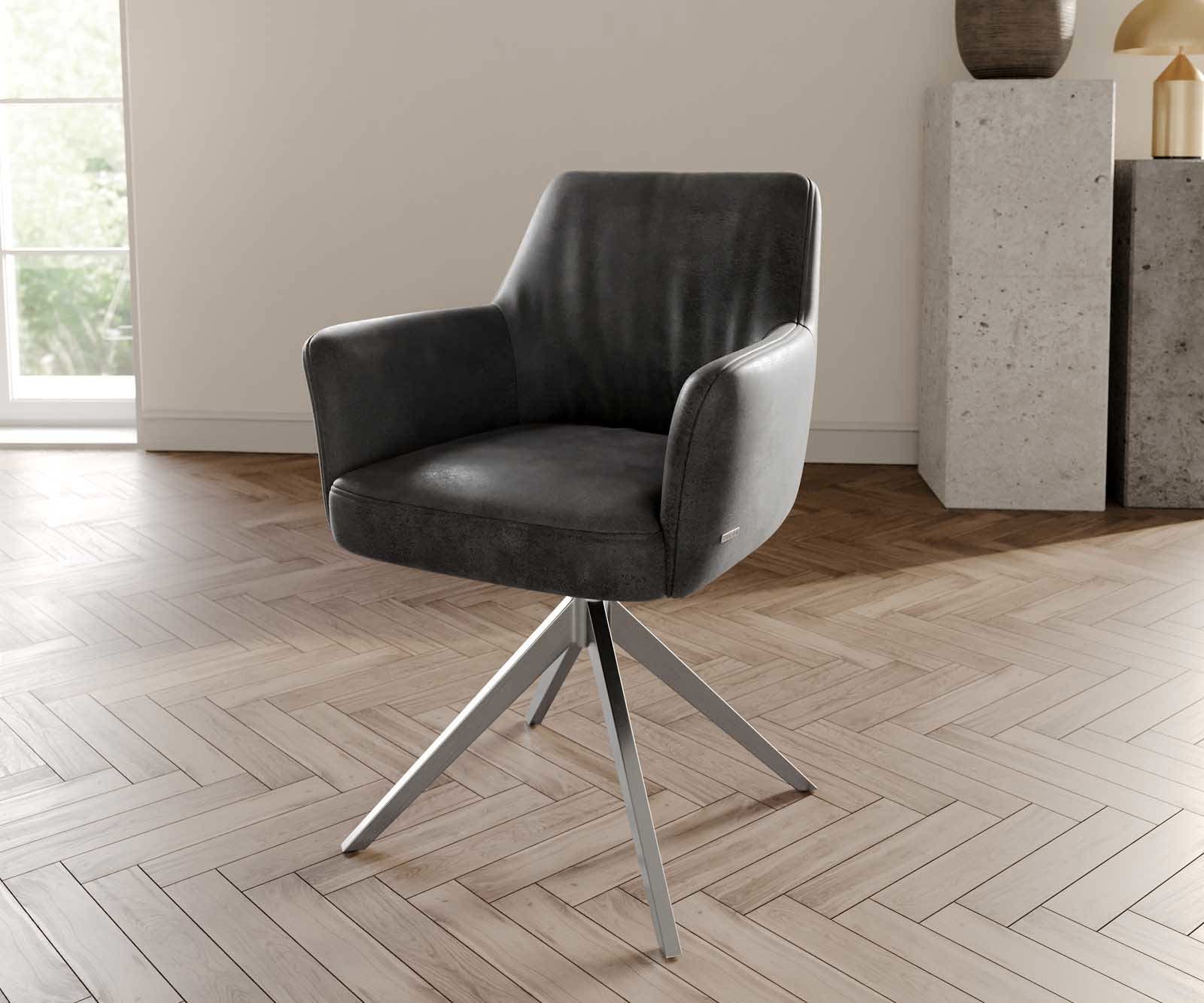 Врътящ се стол с подлакътници Антрацит Винтидж Конус крак плосък Неръждаема стомана 360° въртящ се Покет пружина Xana-Flex Врътящ се стол с подлакътници Антрацит Винтидж Конус крак плосък Неръждаема стомана 360° въртящ се Покет пружина Xana-Flex