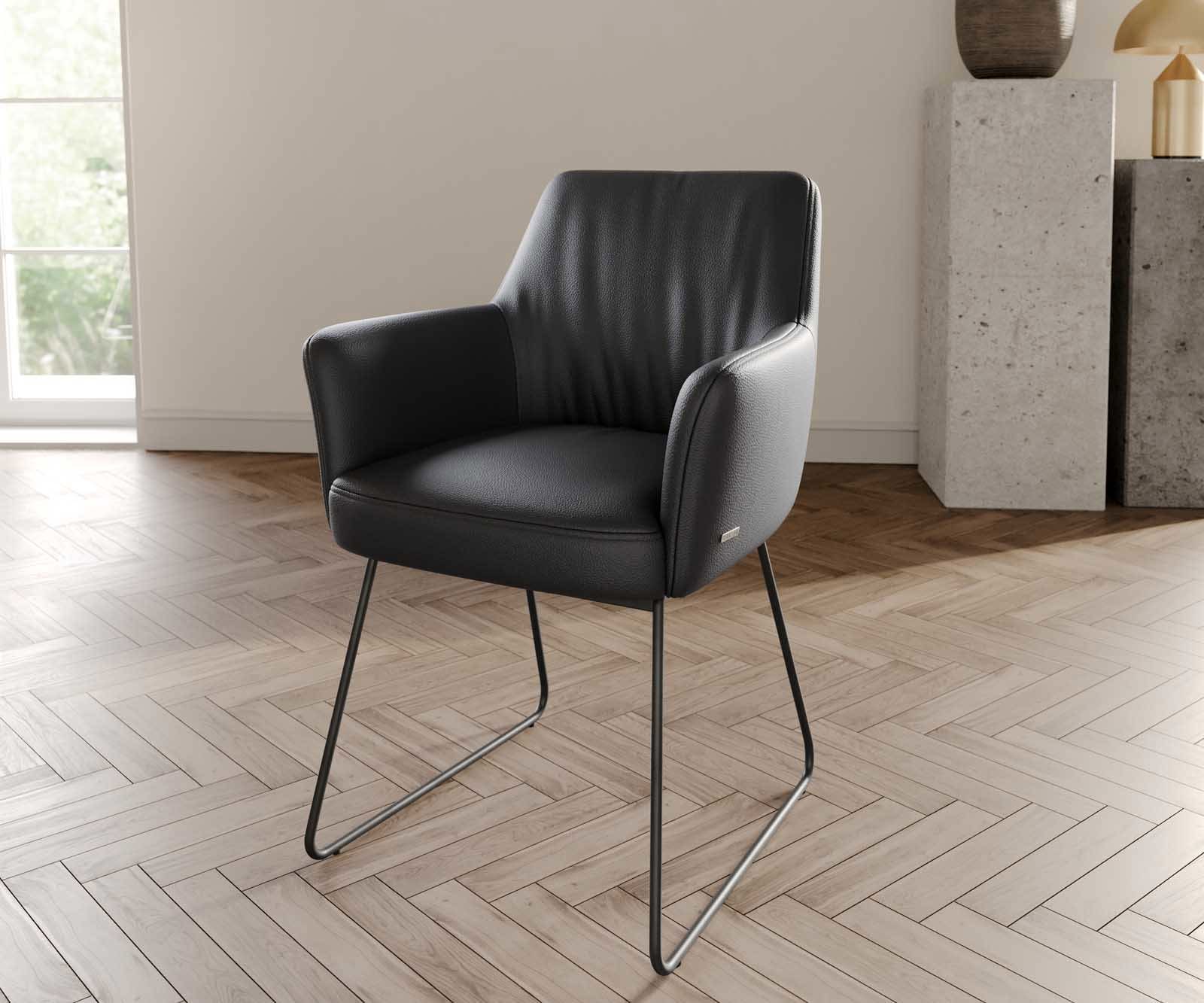 Стол Естествена кожа Черна Извити крака Черни Покет пружина Xana-Flex Стол Естествена кожа Черна Извити крака Черни Покет пружина Xana-Flex