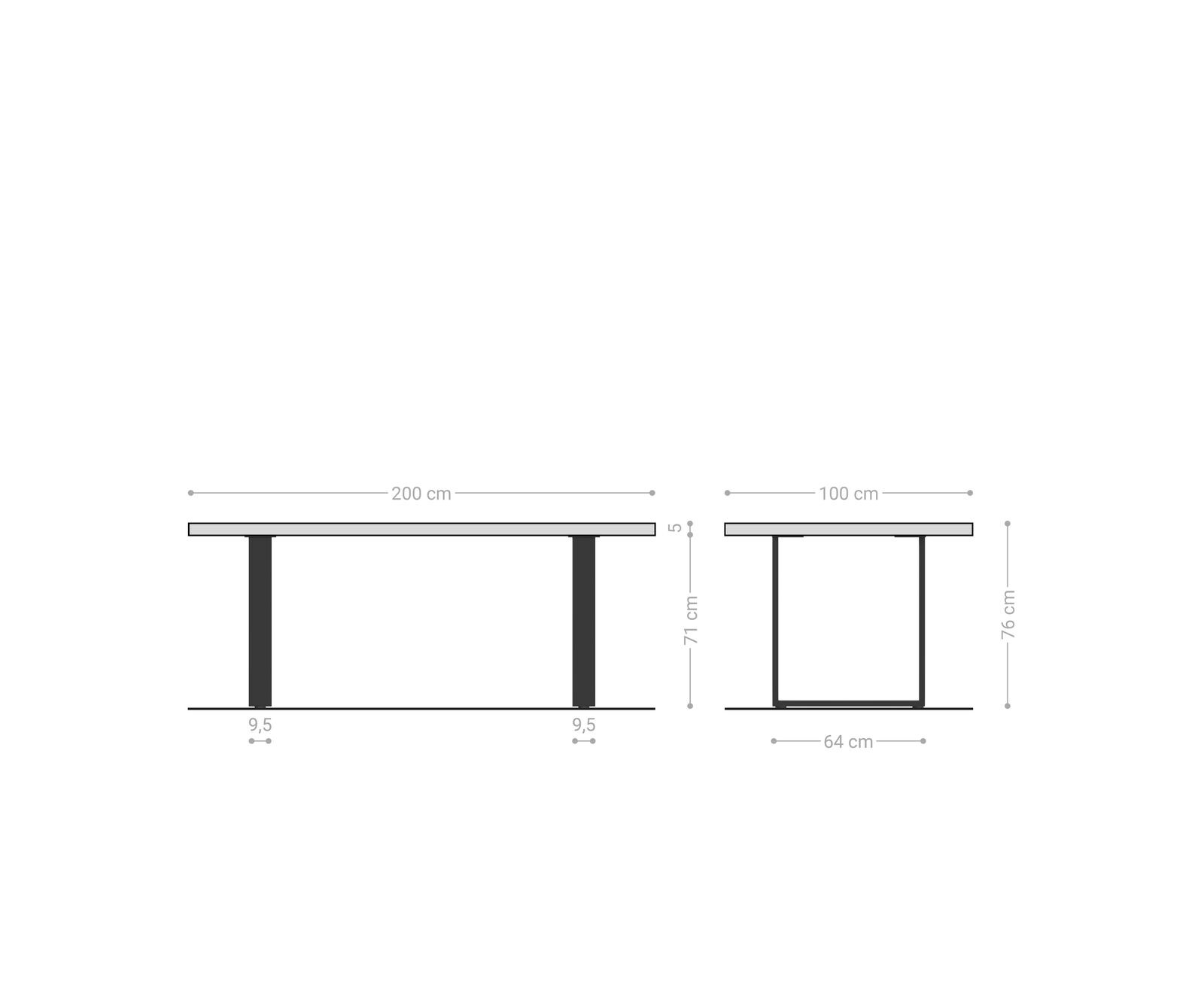 Маса 200x100 Дъб Натурал Неръждаема стомана Тесен профил Edge 8