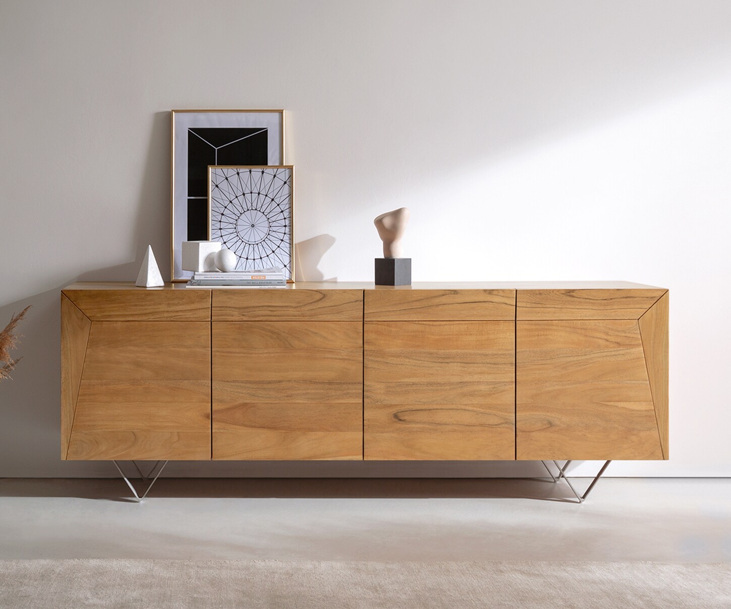 Бюфет 200x40x70 cm Акация Натурал 4 Врати V-Крак Kayu 1