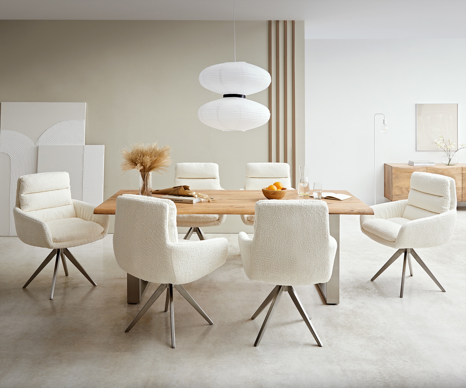 Врътящ се стол с подлакътници Букле Бял Конус крак  Неръждаема стомана 180° въртящ се Abelia-Flex 3 Врътящ се стол с подлакътници Букле Бял Конус крак  Неръждаема стомана 180° въртящ се Abelia-Flex 3