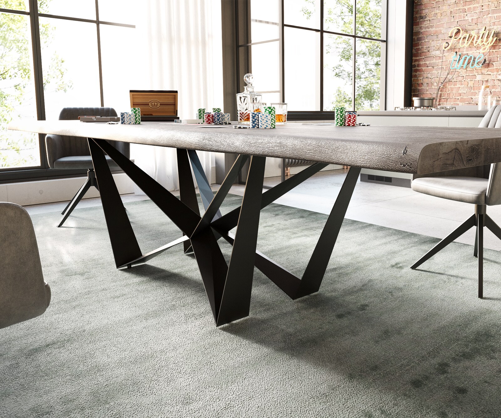 Маса 300x100 XL Акация Платинен цвят Spider плоска стомана Черен Edge 5