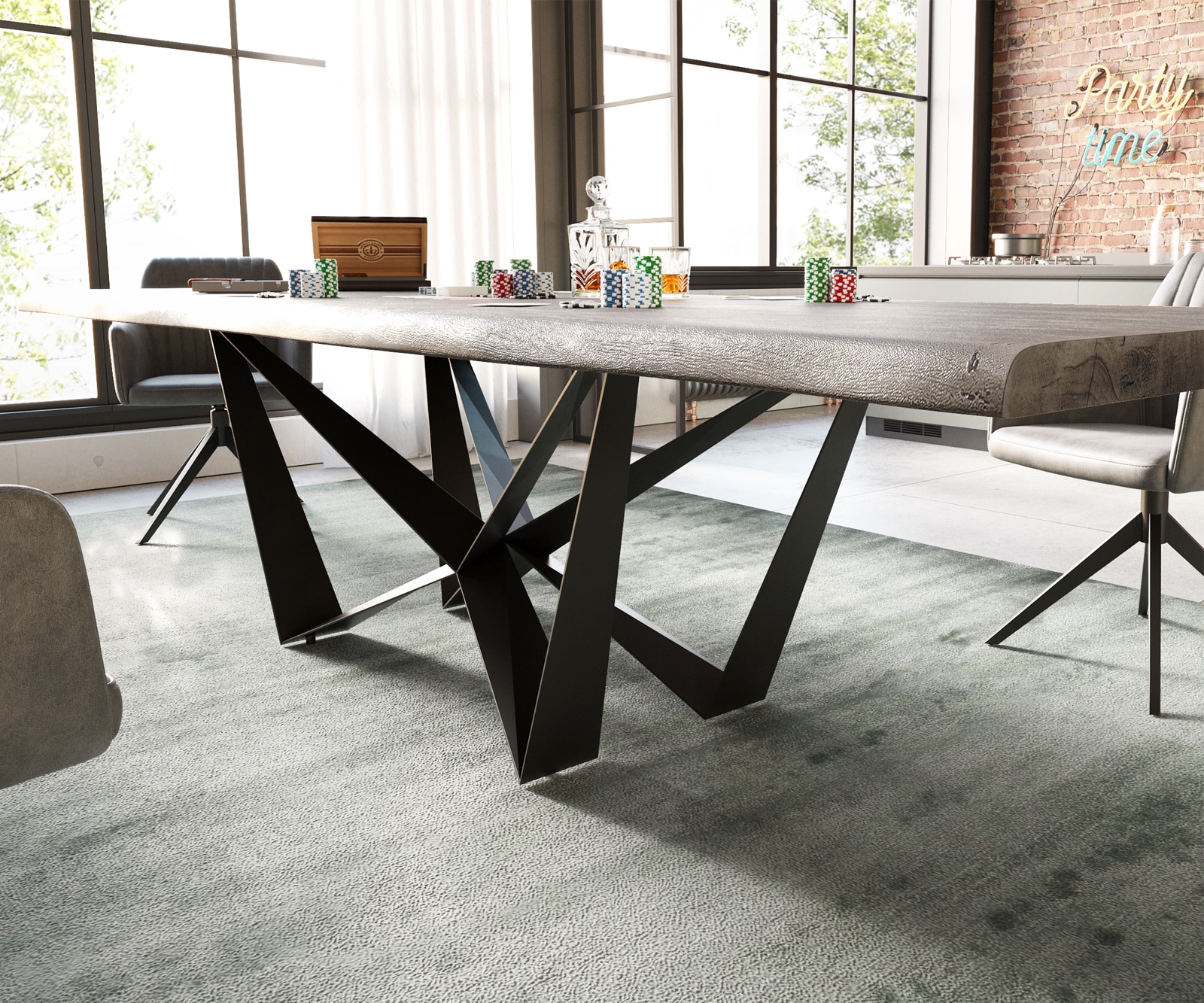 Маса 300x100 XL Акация Платинен цвят Spider плоска стомана Черен Edge 5