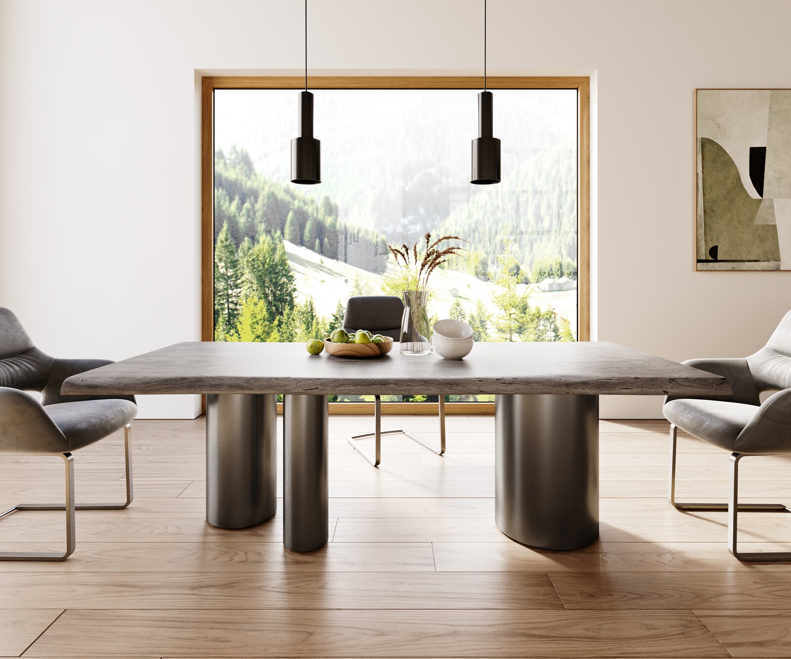 Трапезна маса Edge 220x100 XL акация платина Troa неръждаема стомана графит Live-Edge 2