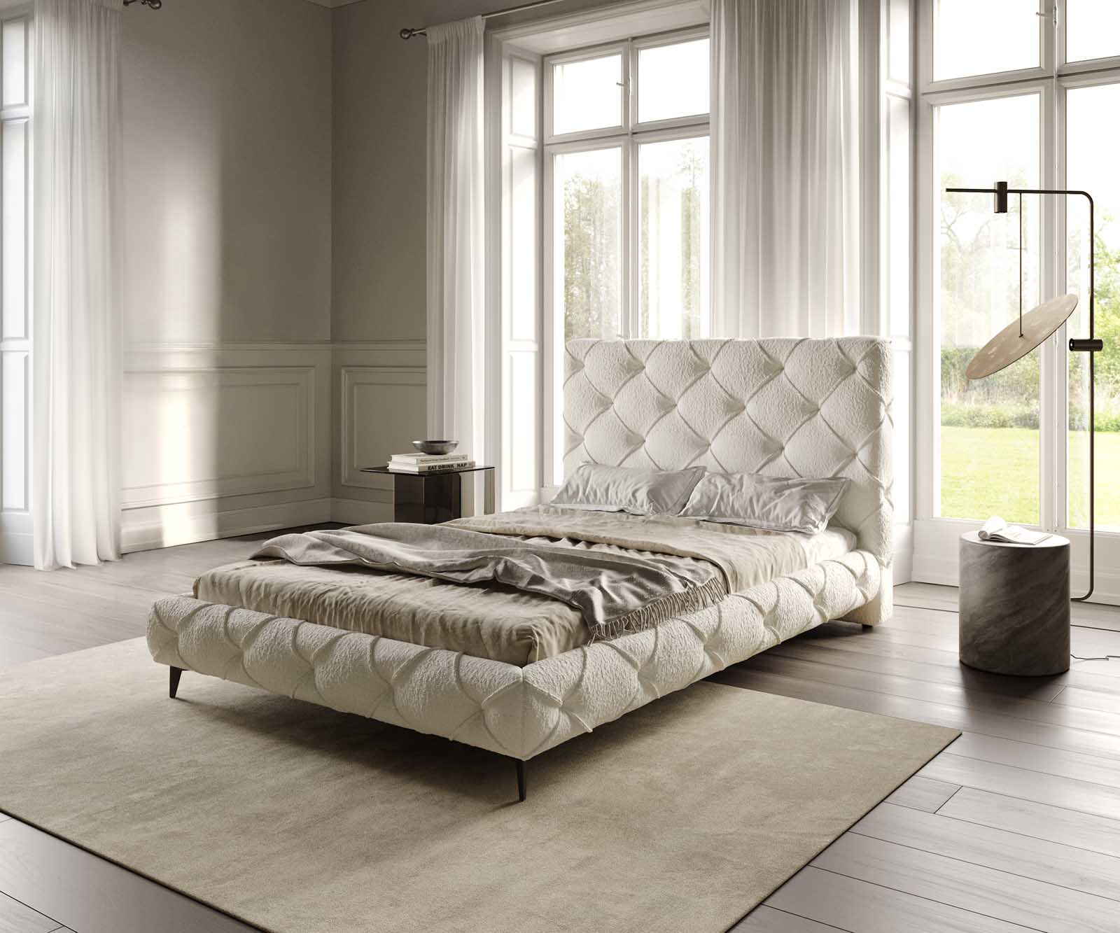 Тапицирано легло Nayara 140x200 cm Bouclé кремаво-бяло Тапицирано легло Nayara 140x200 cm Bouclé кремаво-бяло