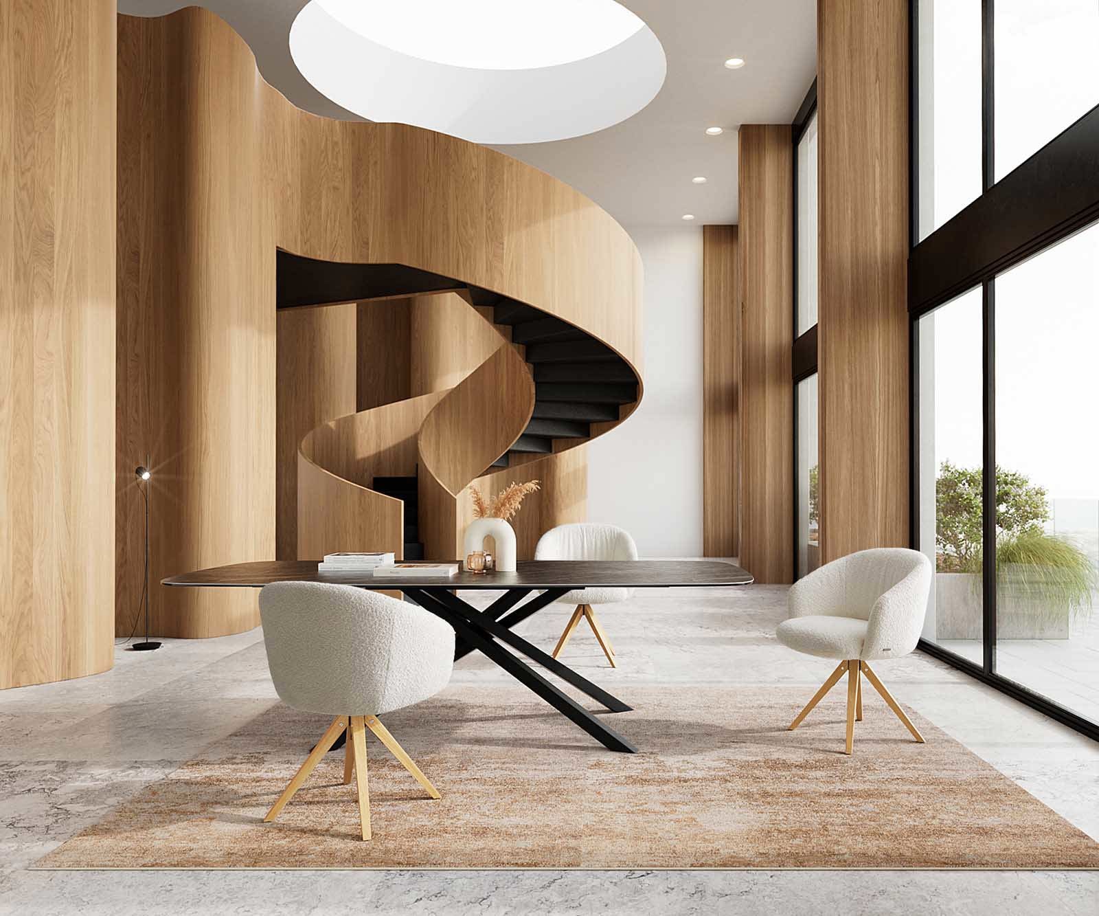 Врътящ се стол с подлакътници Букле Бял Дървена рамка  Натурал 180° въртящ се Покет пружина Caja-Flex 5 Врътящ се стол с подлакътници Букле Бял Дървена рамка  Натурал 180° въртящ се Покет пружина Caja-Flex 5