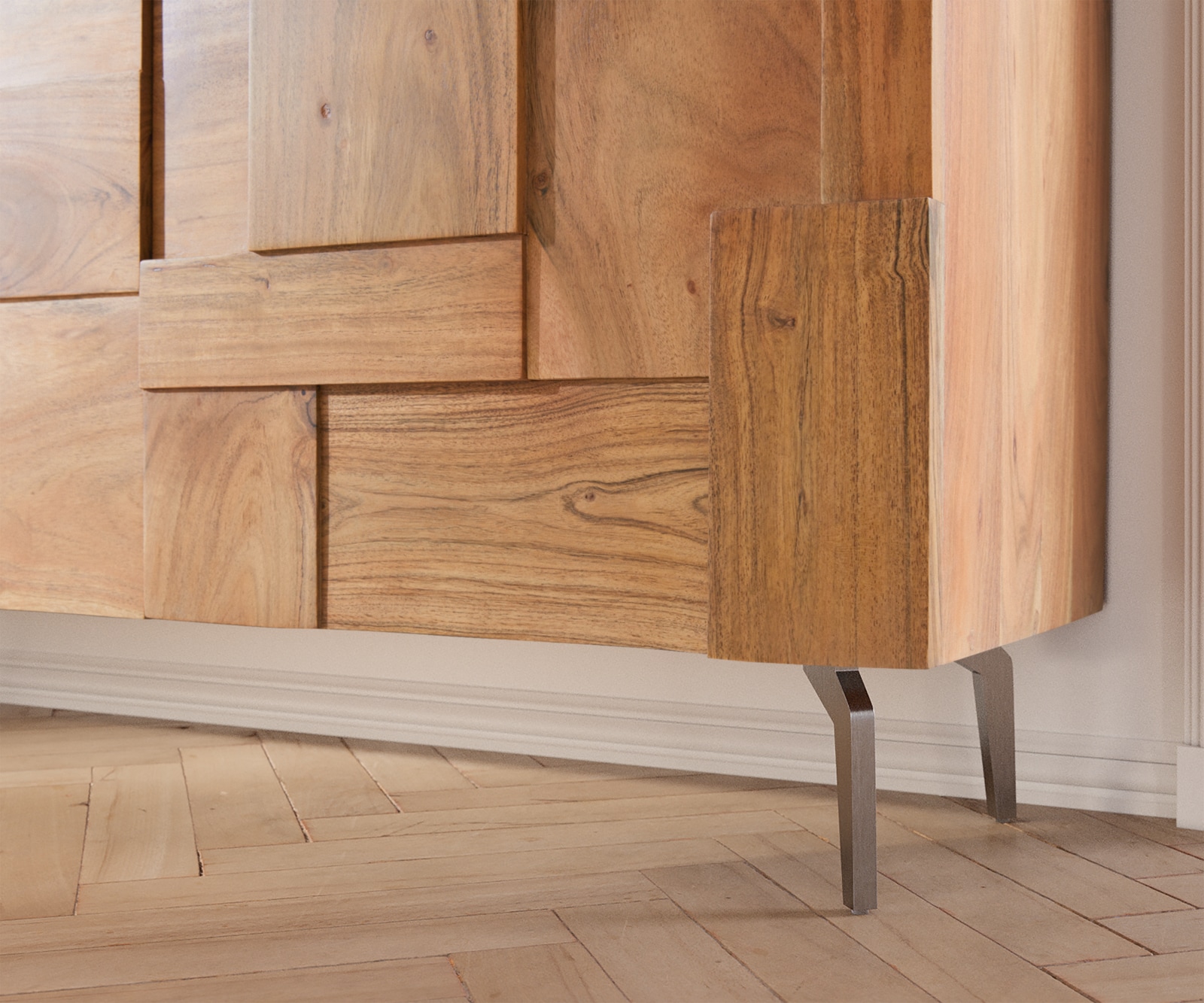 Бюфет 145 cm Акация Натурал винкелКрак Неръждаема стомана Puzzle 4 Бюфет 145 cm Акация Натурал винкелКрак Неръждаема стомана Puzzle 4