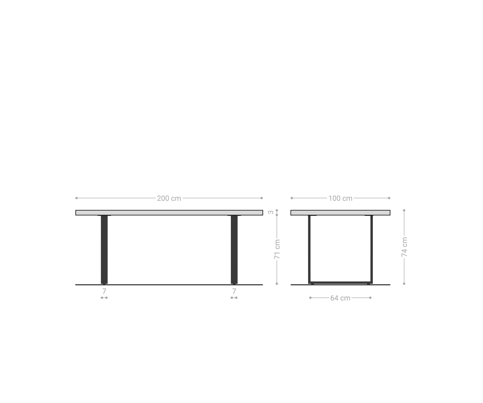 Маса 200x100x3 Дъб Натурал Kufe Черен Edge 5