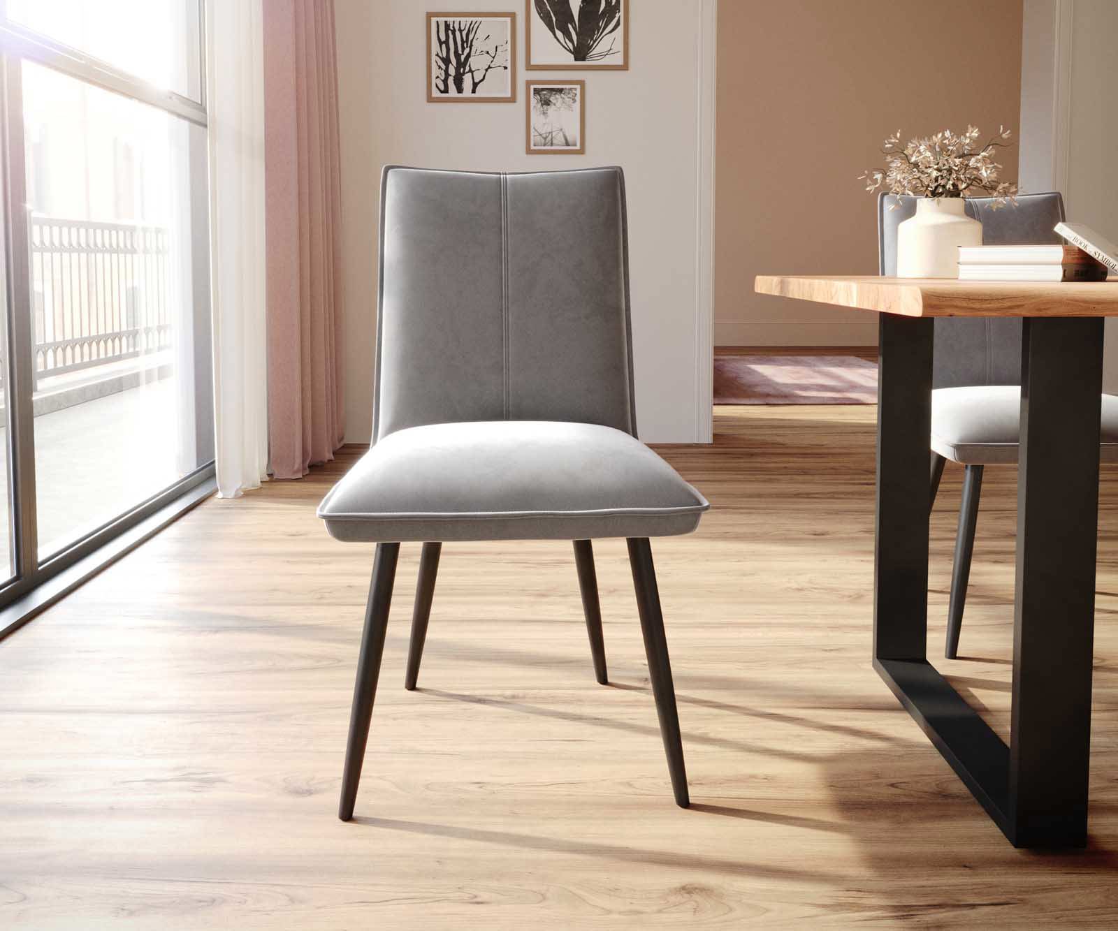 Трапезен стол Кадифе Сив 4 крака конични Черен  Покет пружина Lelio-Flex 1