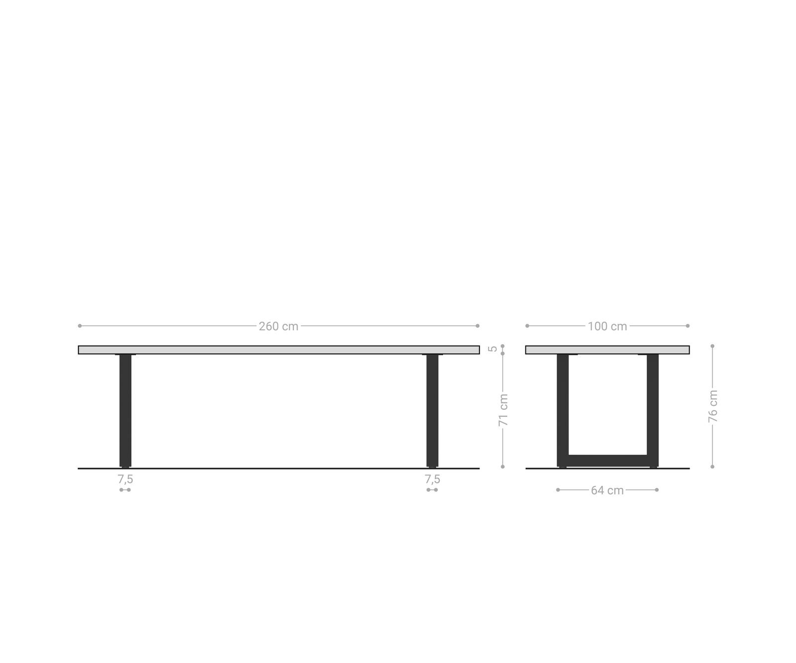 Трапезна маса Edge 260x100 XL от естествена акация, неръждаема стомана, широка, с естествени ръбове 7
