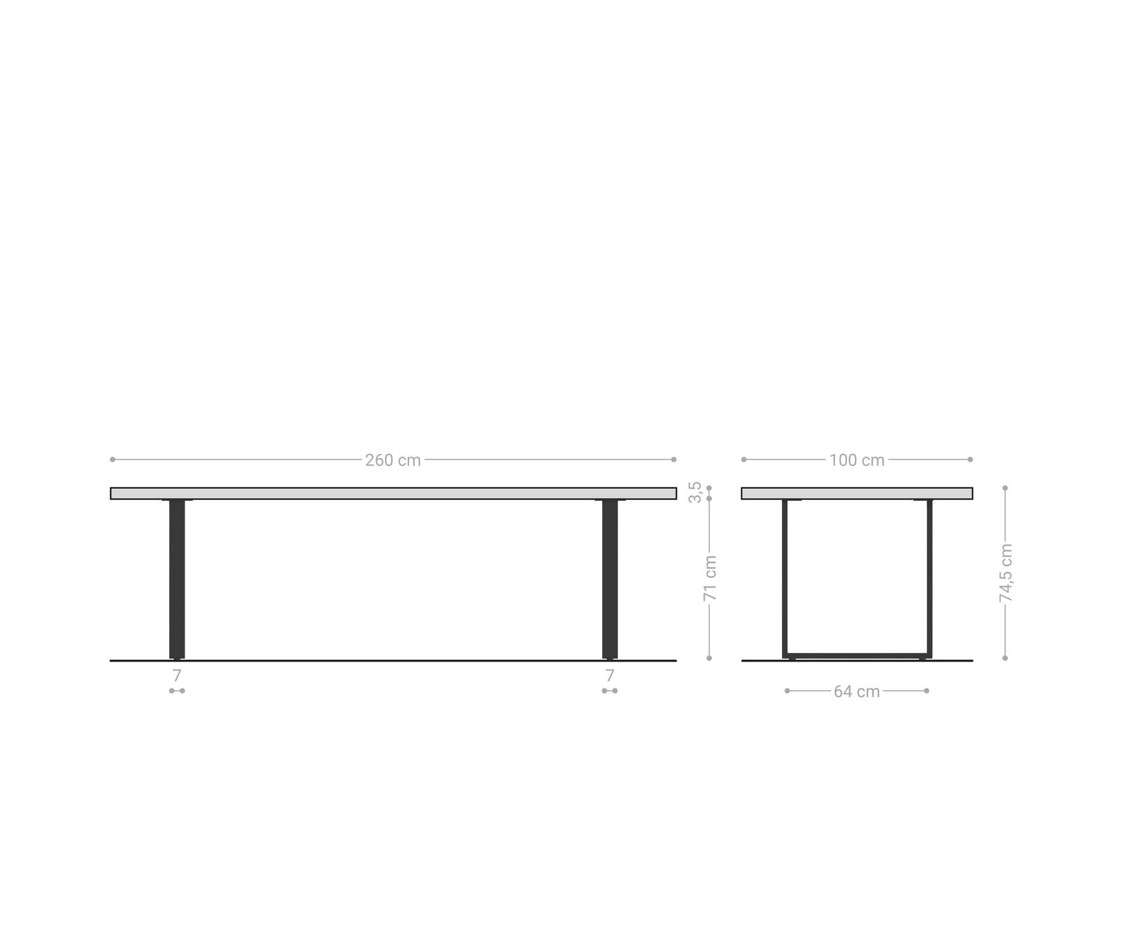 Маса 260x100 Акация Платинен цвят Рамка Черен Edge 6