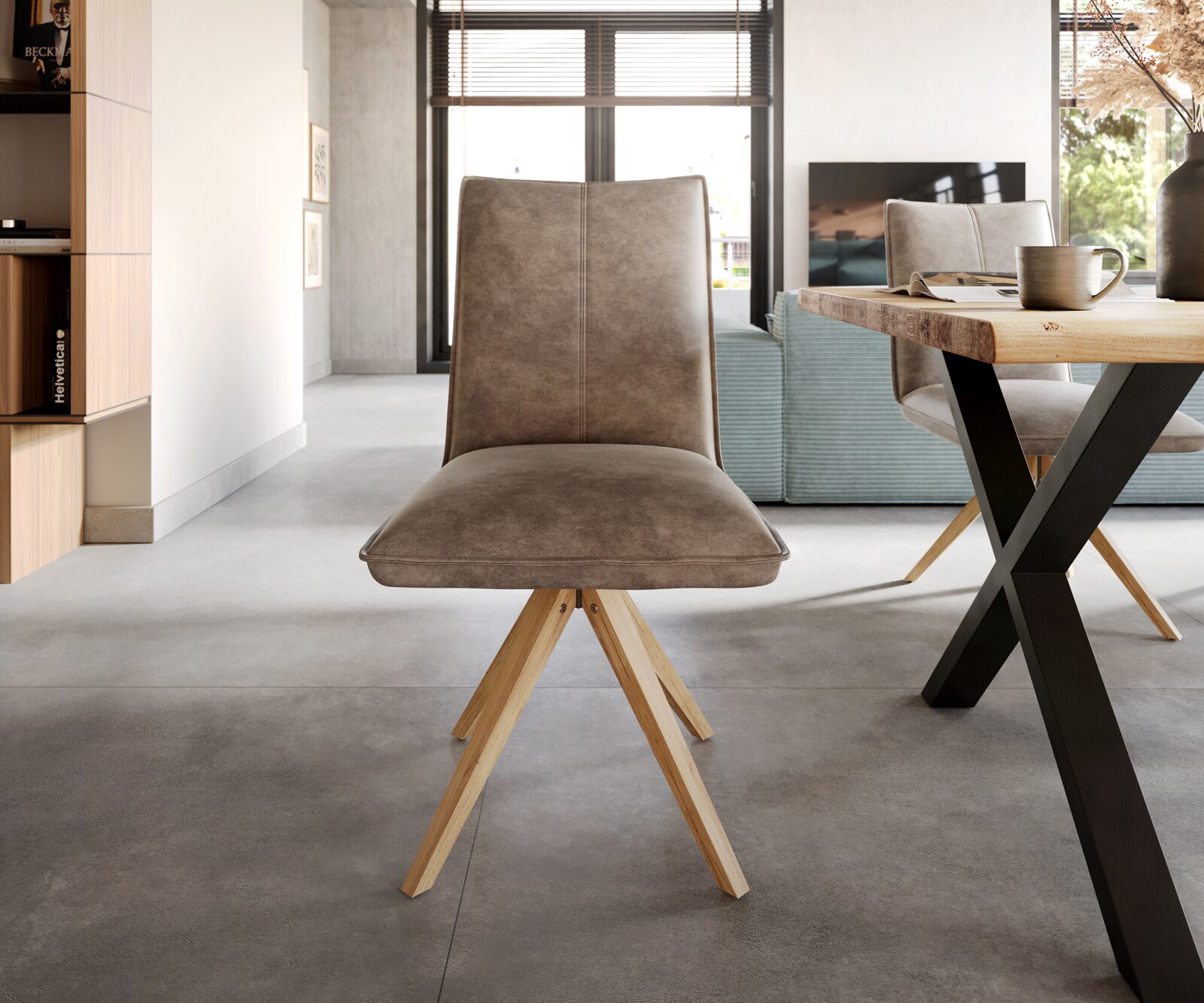 Врътящ се стол Таупе Винтидж Дървена рамка  180° въртящ се Покет пружина Lelio-Flex 2