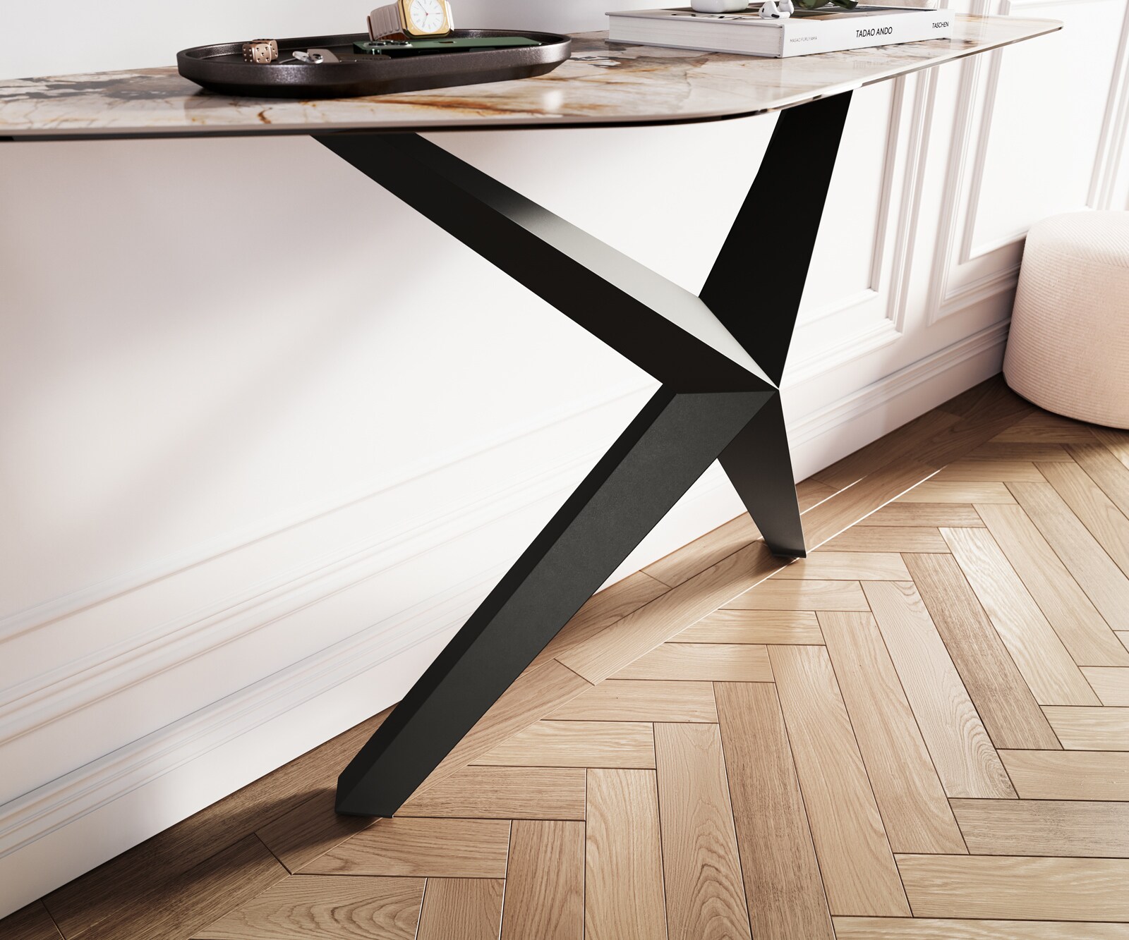 Конзолна маса Edge Polygonal 140x50 см, керамика Patagonia, полирана, метал Zentharo, черна 6