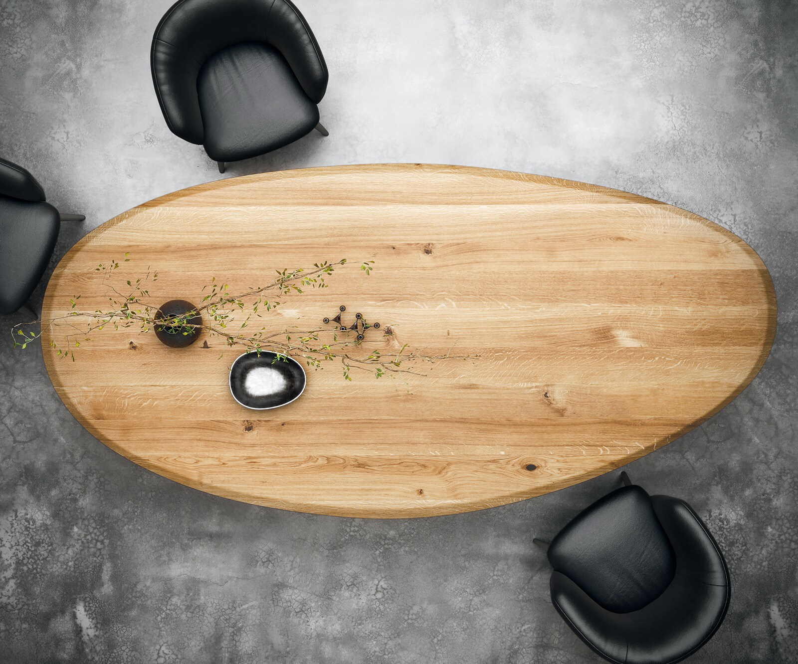 Трапезна маса Edge Oval 280x130x2,5, естествен дъб, Cono Metallic Silver, Flow-Edge 4