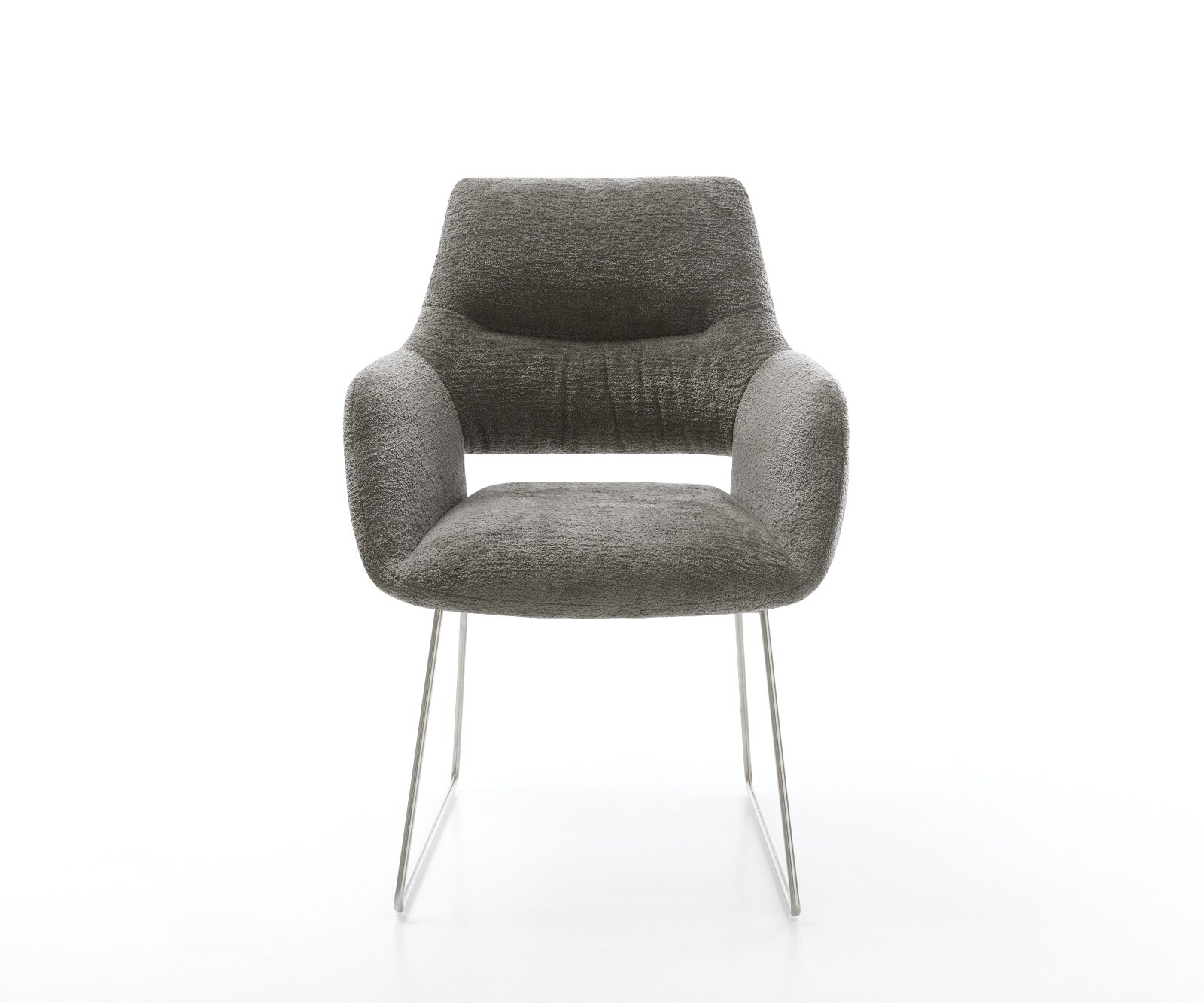 Стол за хранене Yago-Flex с подлакътници Bouclé Soft mud Основа от неръждаема стомана с джобни пружини 2