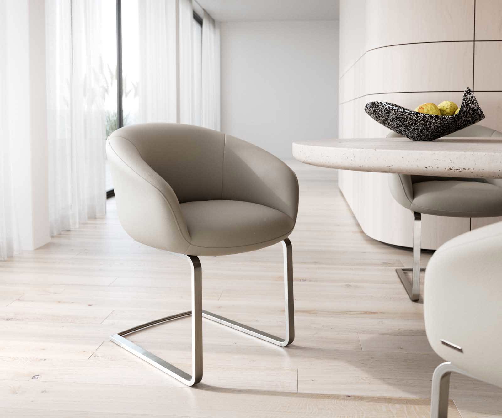 Люлеещ стол с подлакътници Естествена кожа Сиво-Кафяв Конзолен крак плосък Неръждаема стомана Покет пружина Vinka-Flex Люлеещ стол с подлакътници Естествена кожа Сиво-Кафяв Конзолен крак плосък Неръждаема стомана Покет пружина Vinka-Flex