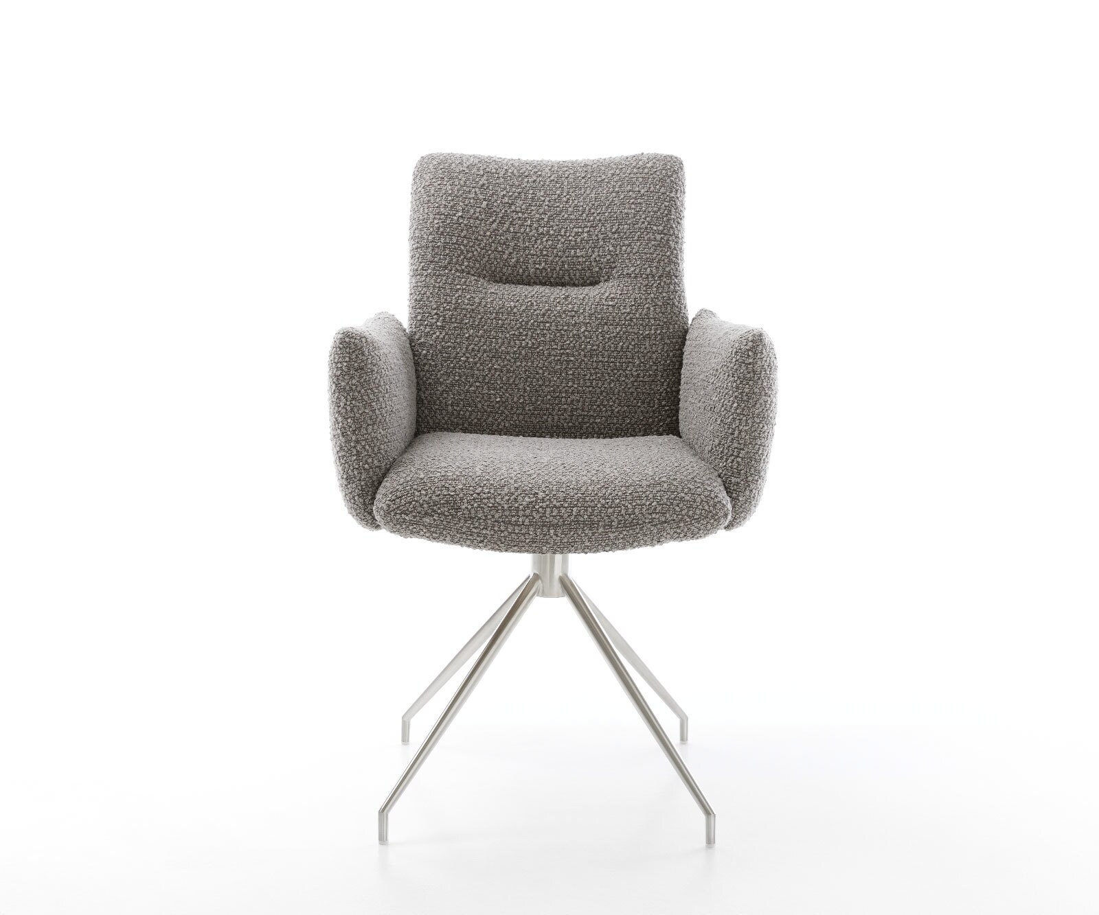 Врътящ се стол с подлакътници Букле СребристСив Конус крак кръгъл Неръждаема стомана 180° въртящ се Покет пружина Jova-Flex 2