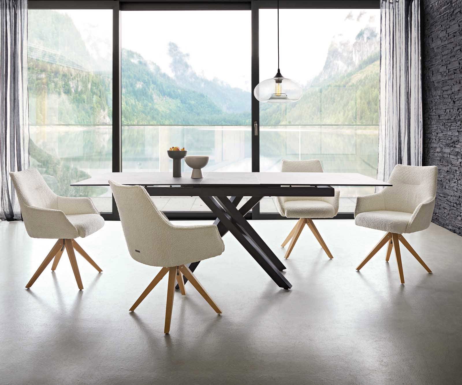 Врътящ се стол с подлакътници Букле Бял Дървена рамка  Натурал 180° въртящ се Покет пружина Alja-Flex 5 Врътящ се стол с подлакътници Букле Бял Дървена рамка  Натурал 180° въртящ се Покет пружина Alja-Flex 5