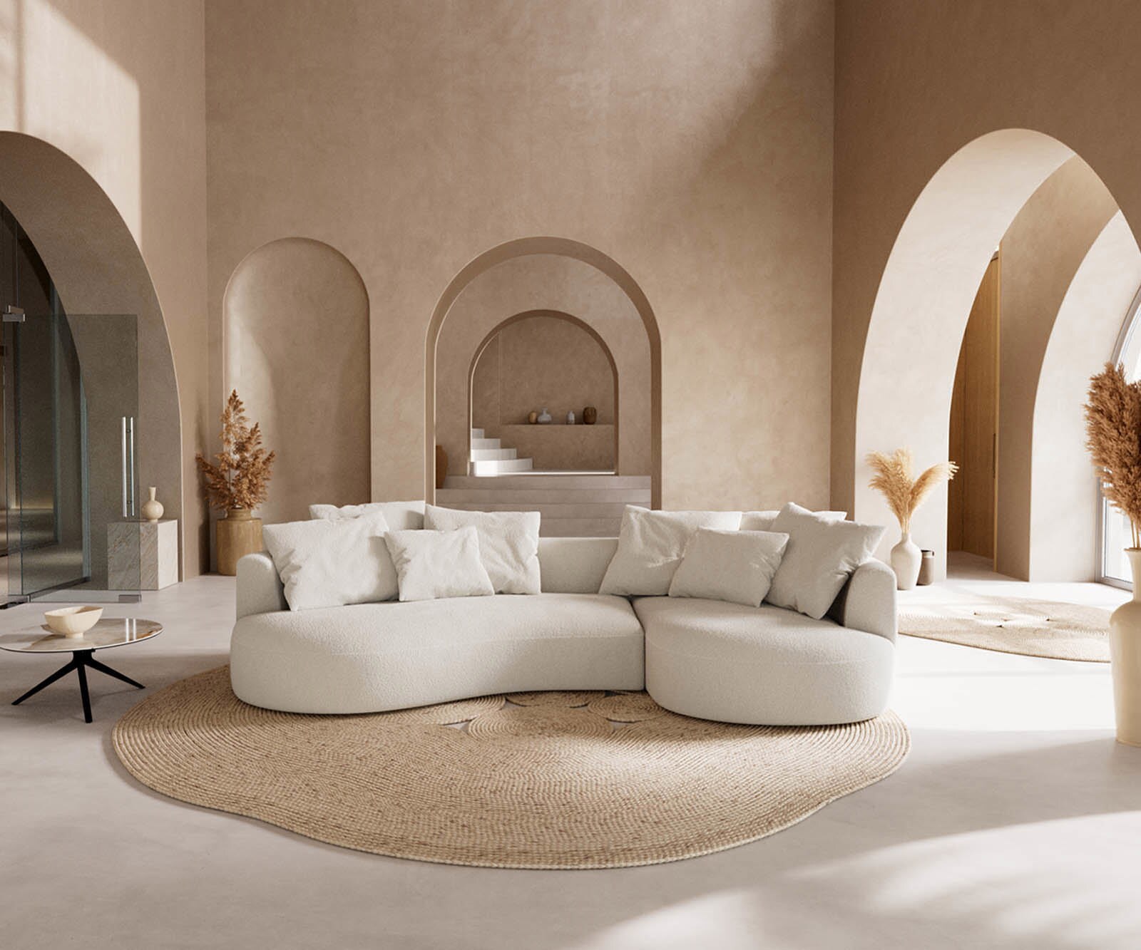 Диван Edina 330x170 cm Bouclé крем-бяло 1 Диван Edina 330x170 cm Bouclé крем-бяло 1