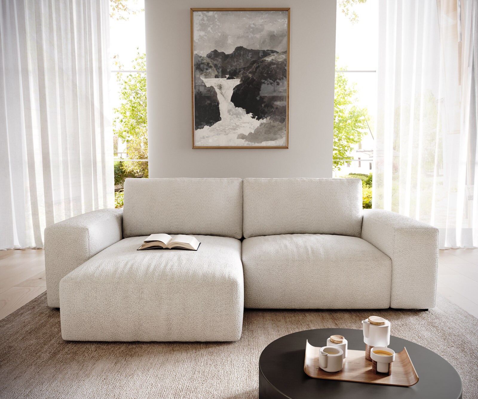 Ъглов диван L 260x160 cm Букле Крем-Бял Варианти лежанка Lanzo 1