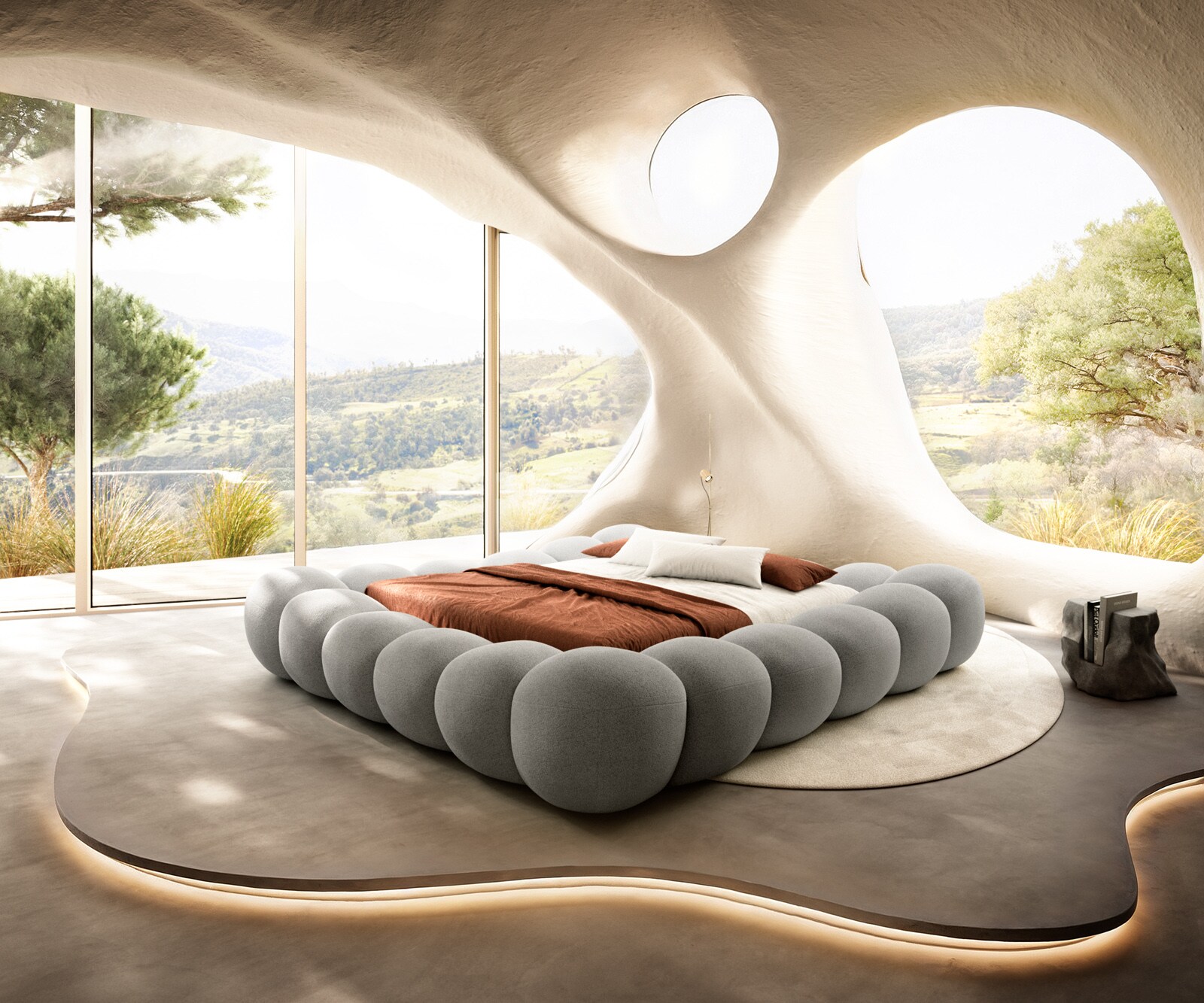 Тапицирана рамка за легло Perlla 180x200 cm текстурирана тъкан меко сиво