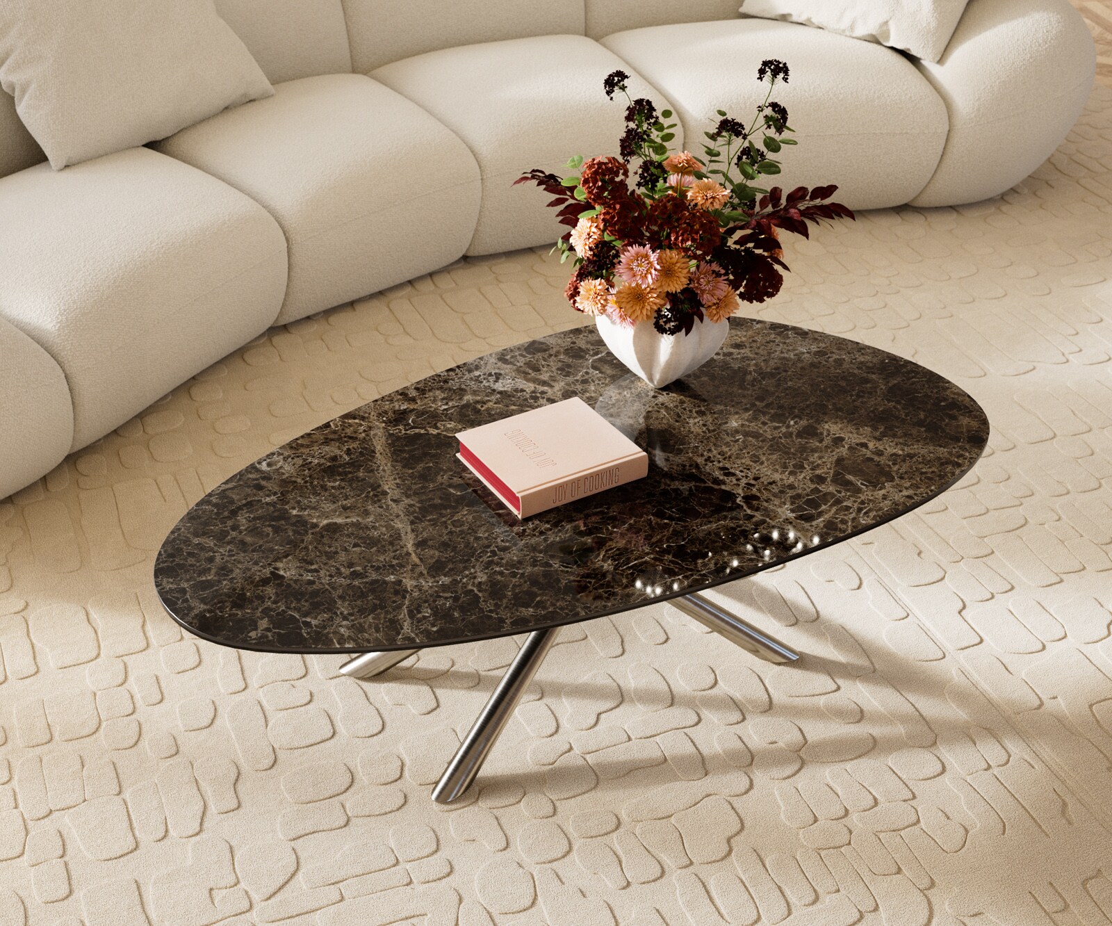 Холна маса Edge Oval, 140x75 см, Керамика Laminam® Emperador, Extra Lucidato, тъмнокафяво, Sarity основа от матирана неръждаема стомана 4