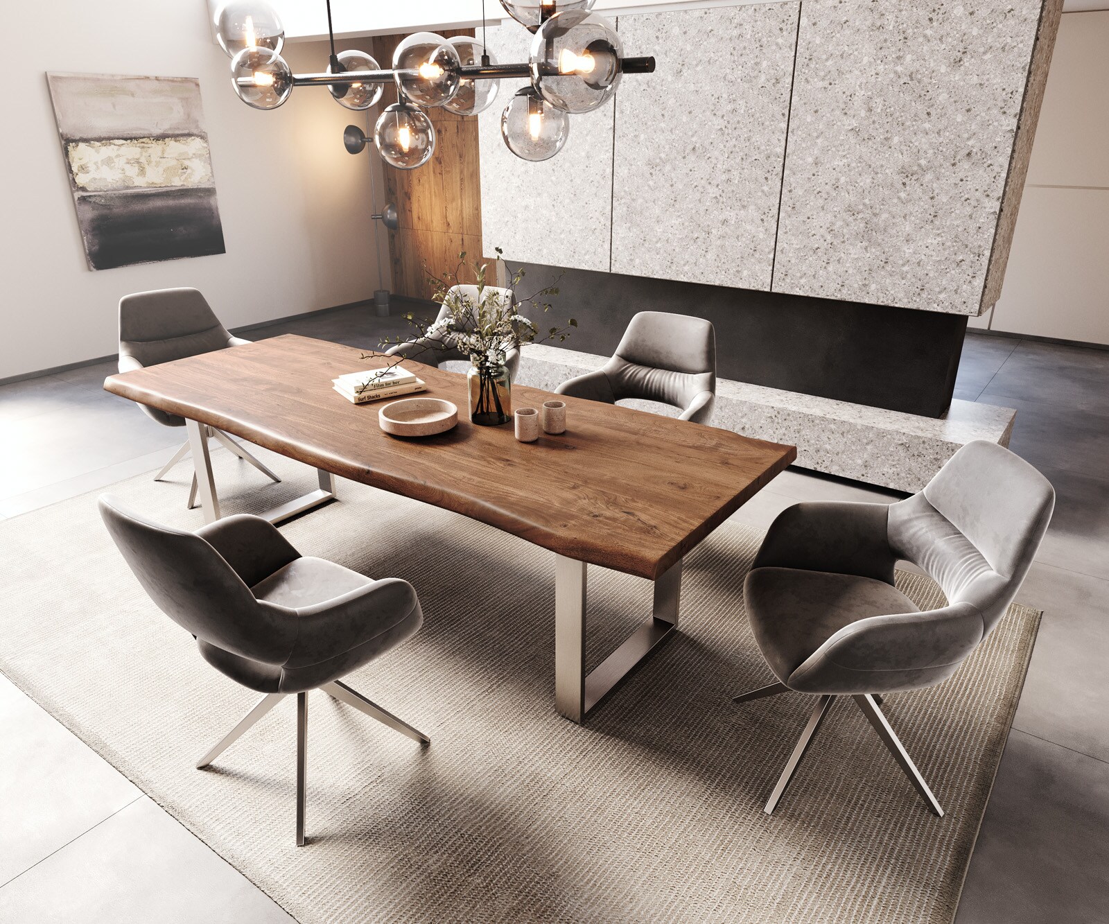 Трапезна маса Edge 260x100 XL от акация, кафява, неръждаема стомана, тясна, с естествени ръбове 5