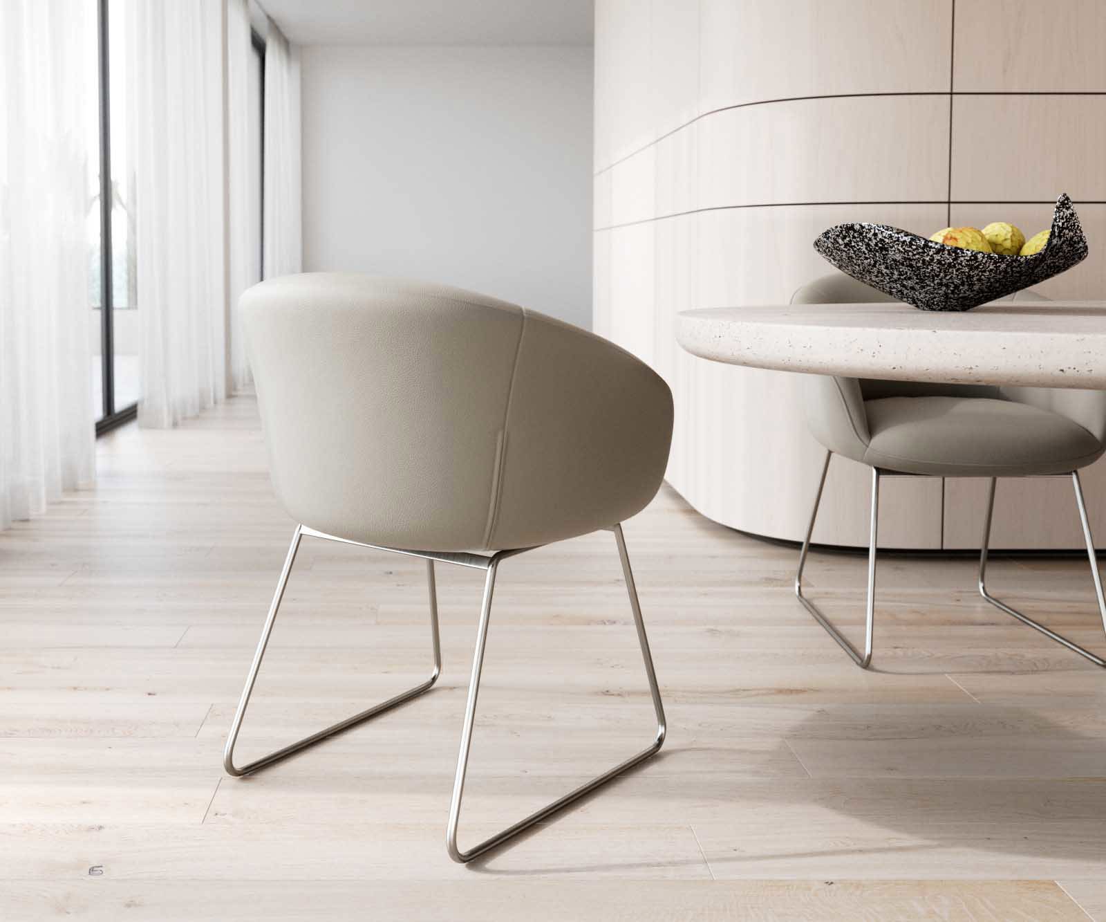 Трапезен стол с подлакътници Естествена кожа Сиво-Кафяв Извити крака Неръждаема стомана Покет пружина Vinka-Flex 4 Трапезен стол с подлакътници Естествена кожа Сиво-Кафяв Извити крака Неръждаема стомана Покет пружина Vinka-Flex 4