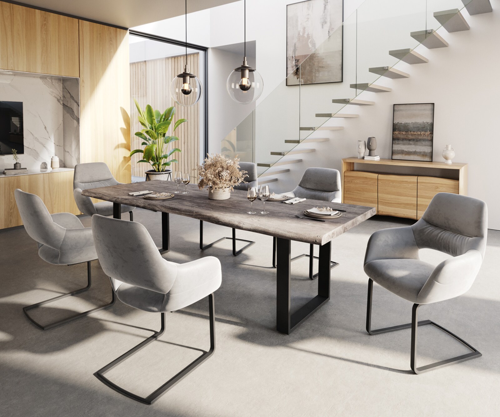 Маса 260x100 XL Акация Платинен цвят Kufe Черен Edge 5