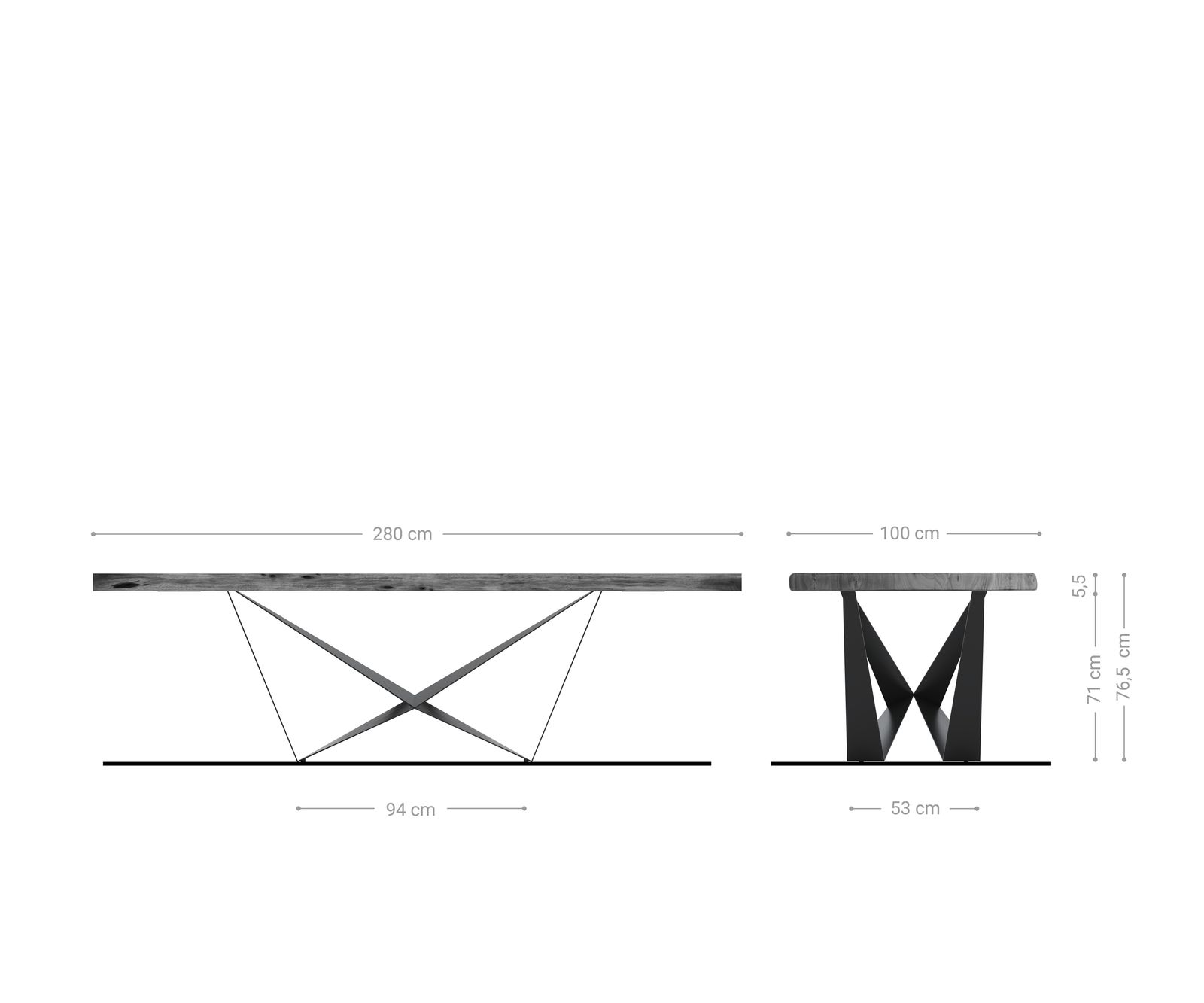 Трапезна маса Edge 280x100 XL, естествена акация, Spider, плоска стомана, неръждаема стомана, Live-Edge 6