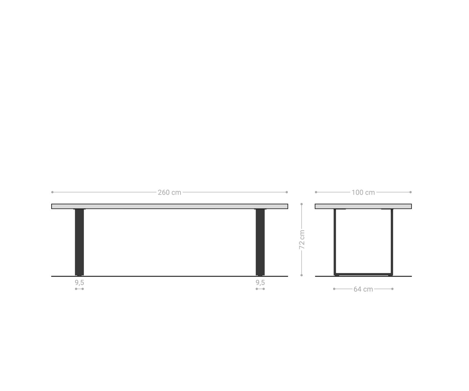 Трапезна маса Edge 260x100x2,5-3, естествен дъб, неръждаема стомана, тясна, с естествена ръба 6