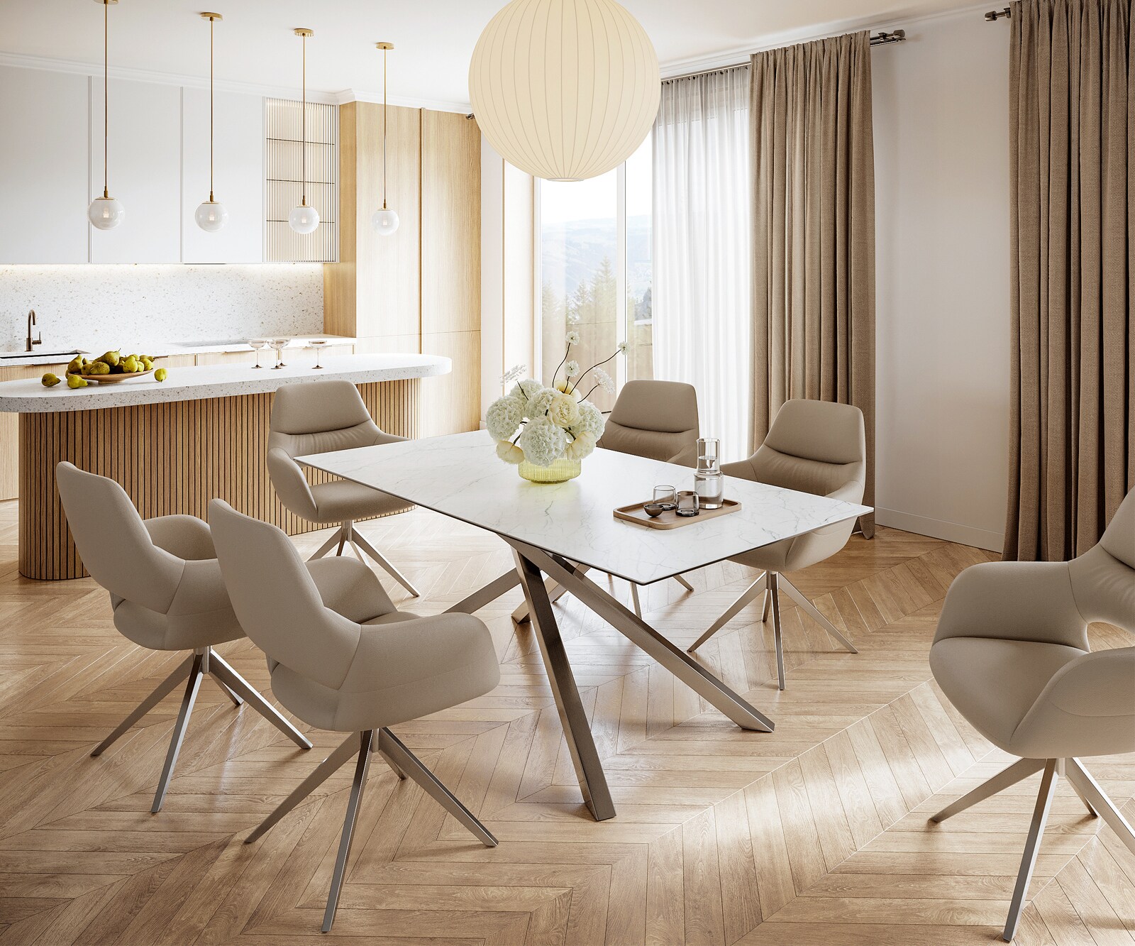 Маса 200x100cm Keramik Laminam®Statuarietto Бял КръстРамка Правоъгълник Неръждаема стомана Edge 5