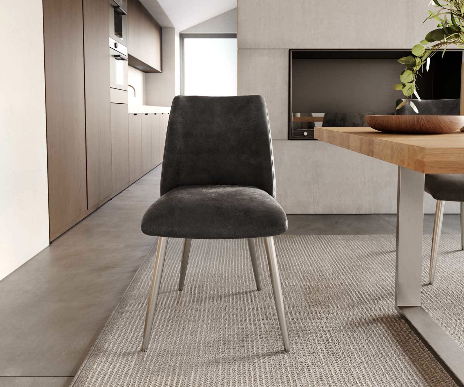 Трапезен стол Антрацит Винтидж 4 крака конични Неръждаема стомана Покет пружина Elso-Flex 1 Трапезен стол Антрацит Винтидж 4 крака конични Неръждаема стомана Покет пружина Elso-Flex 1