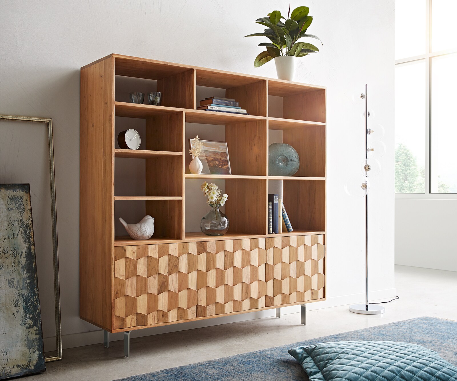 Етажерка 147x150 cm Акация Натурал 3 Врати L-Крак Fevo