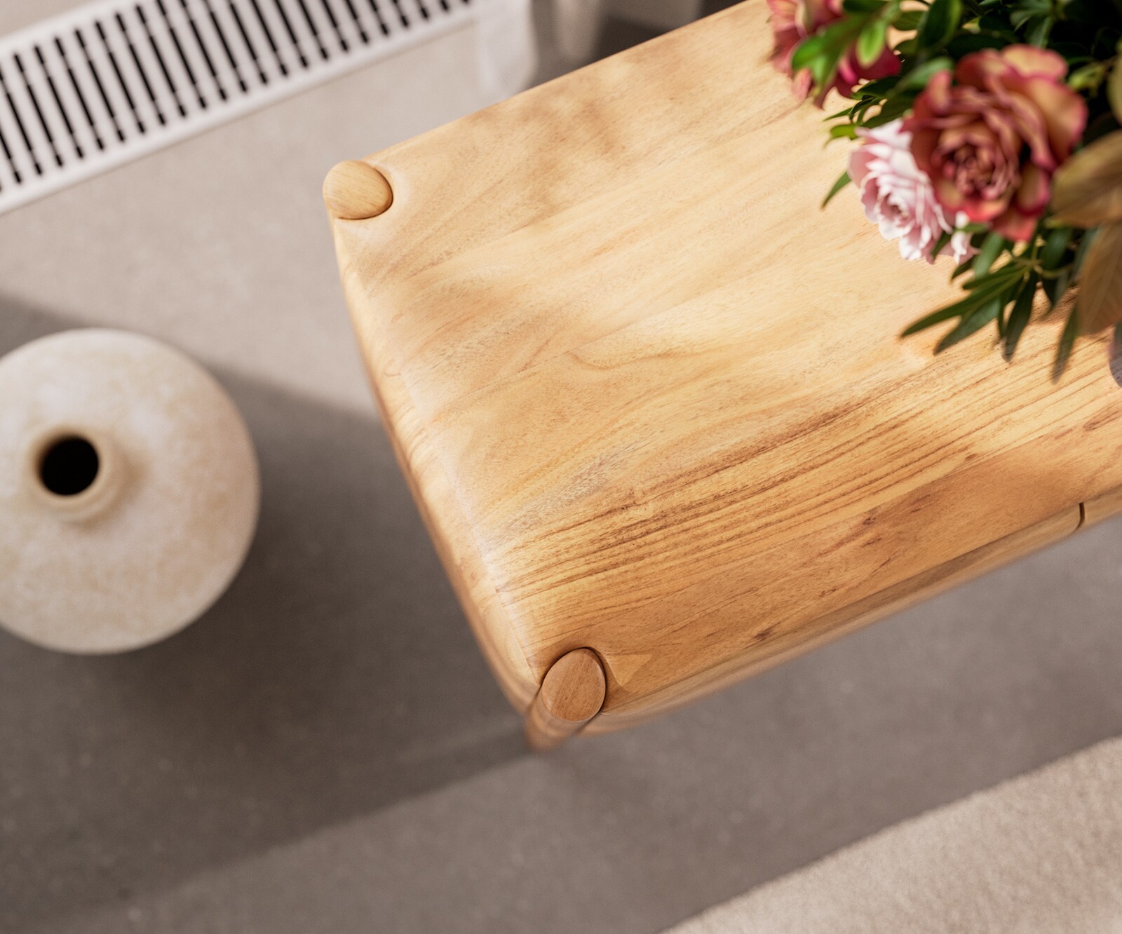 Нисък шкаф Simcha 220 cm естествена акация 4 врати 2 чекмеджета 4