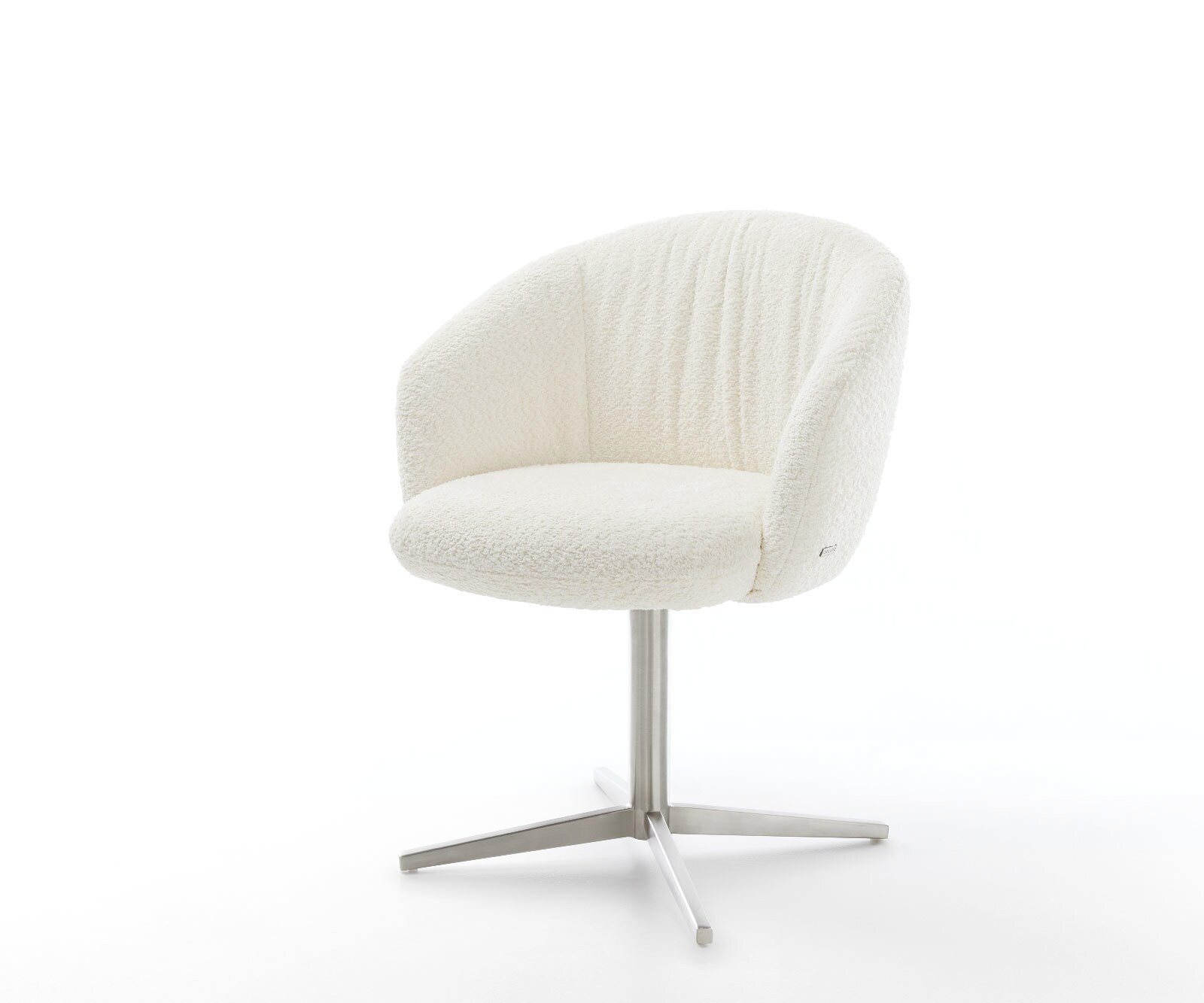 Врътящ се стол с подлакътници Букле Бял Офис основа Неръждаема стомана 360° въртящ се Покет пружина Caja-Flex 1