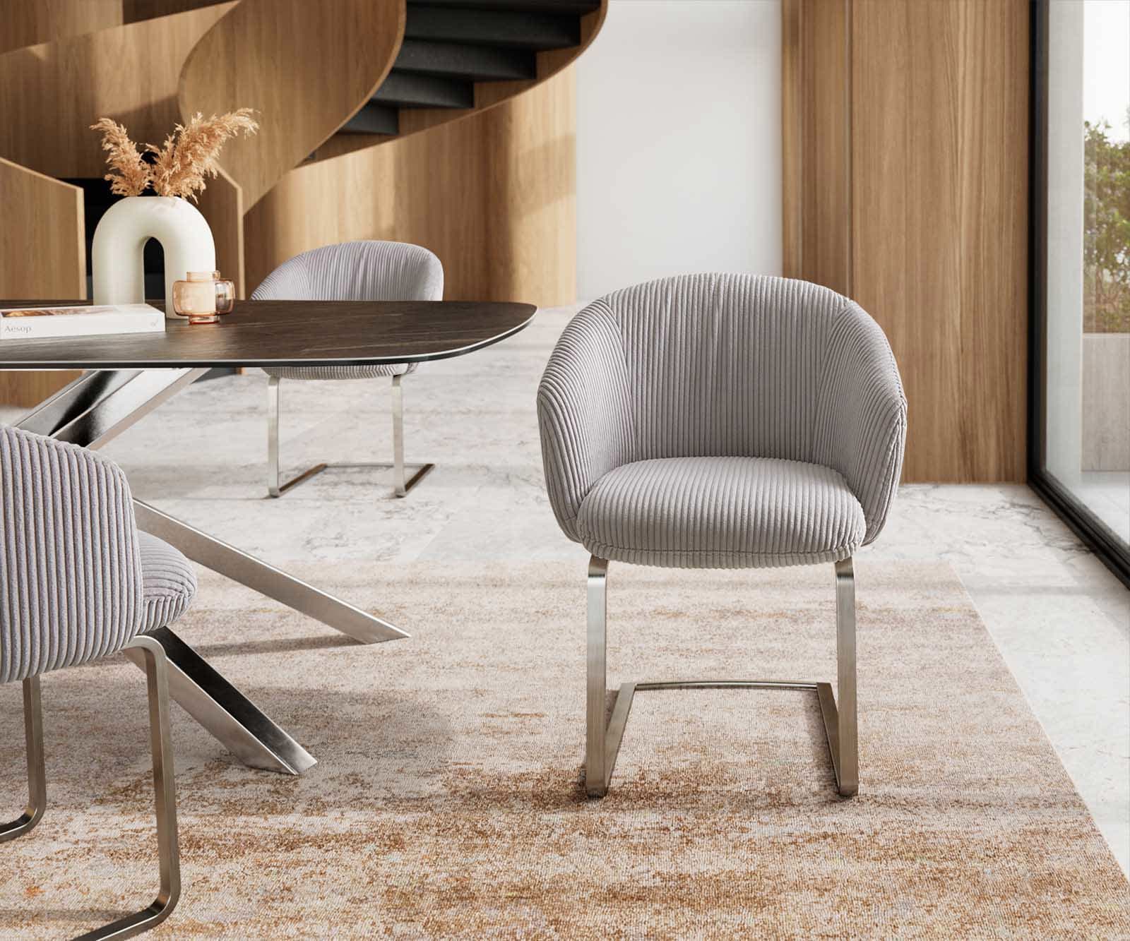 Люлеещ стол с подлакътници Корд Сребристо сив Конзолен крак плосък Неръждаема стомана Покет пружина Caja-Flex 1 Люлеещ стол с подлакътници Корд Сребристо сив Конзолен крак плосък Неръждаема стомана Покет пружина Caja-Flex 1