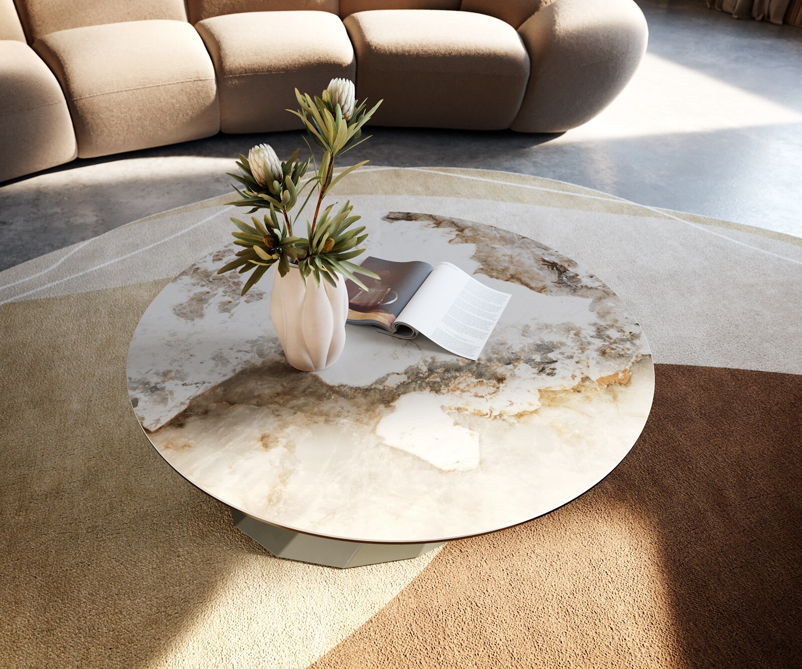 Edge маса за кафе кръгла 90x90 cm керамика Minas Melange Parabi метален ефект покритие титан 2