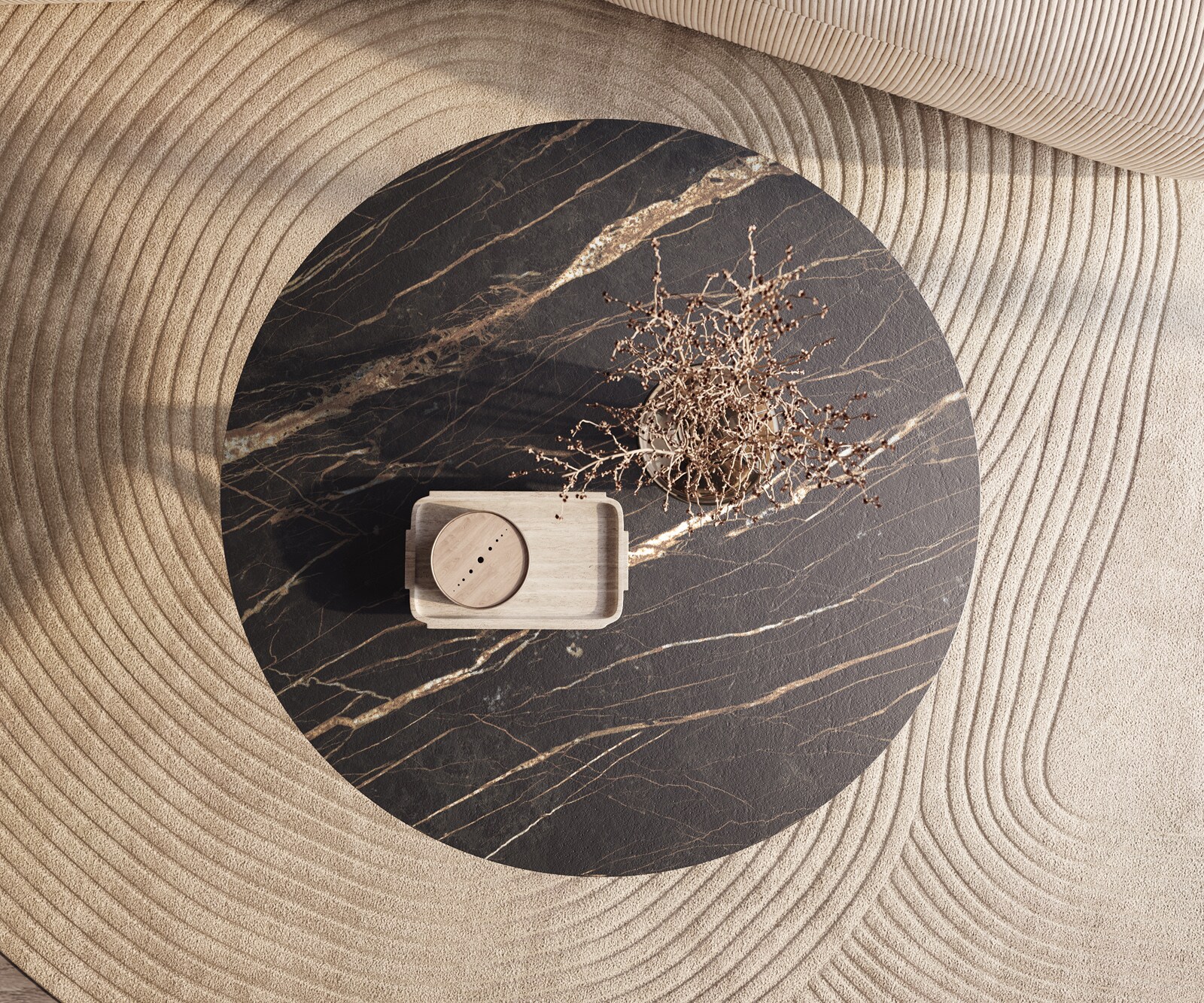 Масичка за кафе Edge Round 100x100 cm Ceramic Laminam® Noir Desir Brown Sarity Metal Black 2