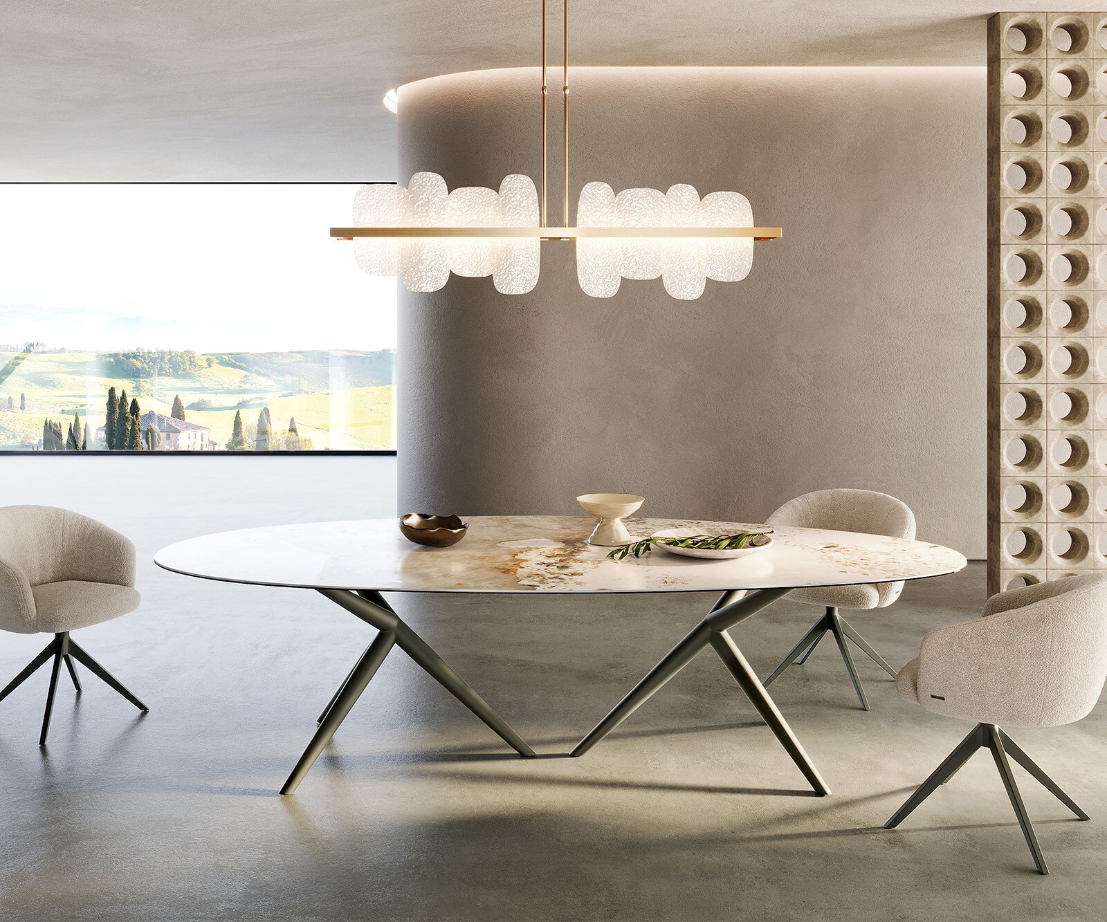 Маса Oval 280x130 Keramik Minas Melange Бял-Бежов Estelar rund Метал Ефектенфиниш Titan Edge