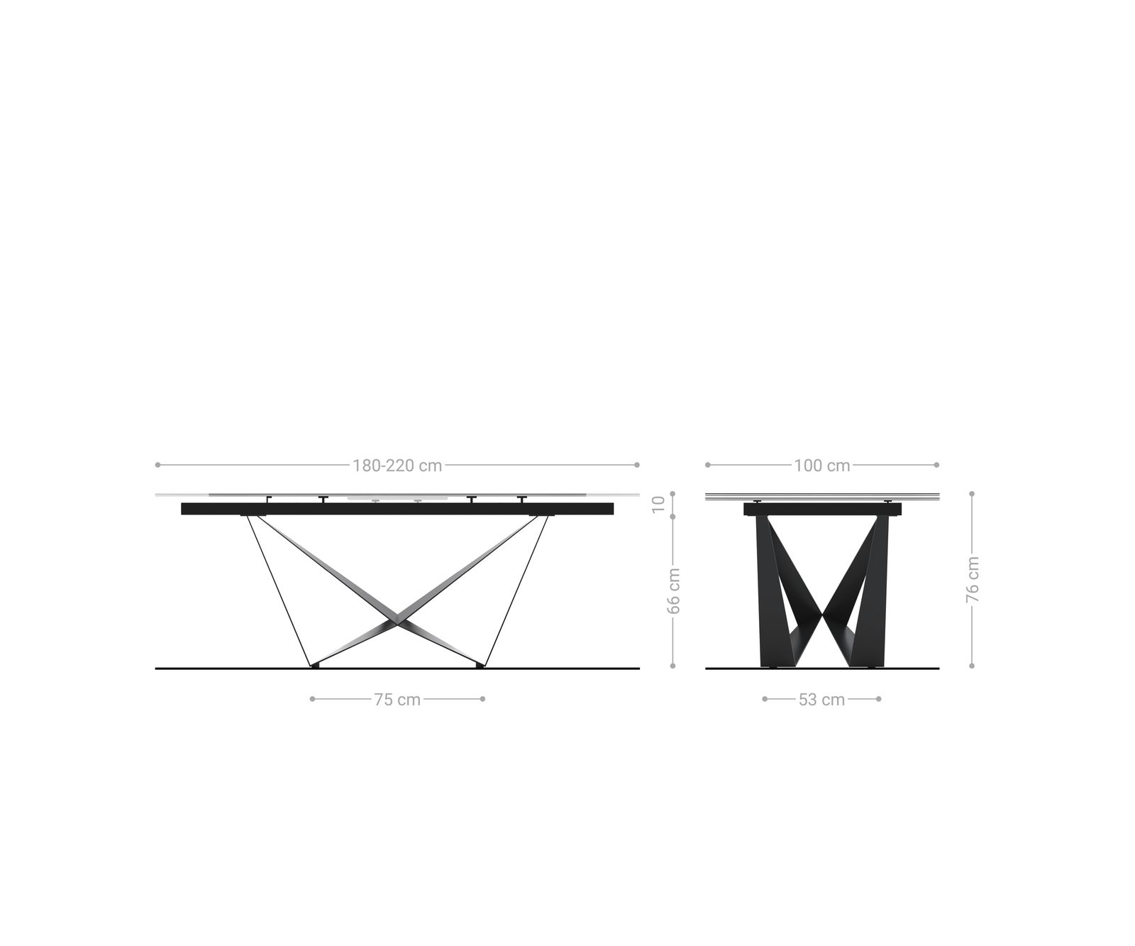 Маса 180-220x100 РелефноСтъкло ОпушеноЧерен 3D-Design Spider плоска стомана Черен разтегателна Edge 6