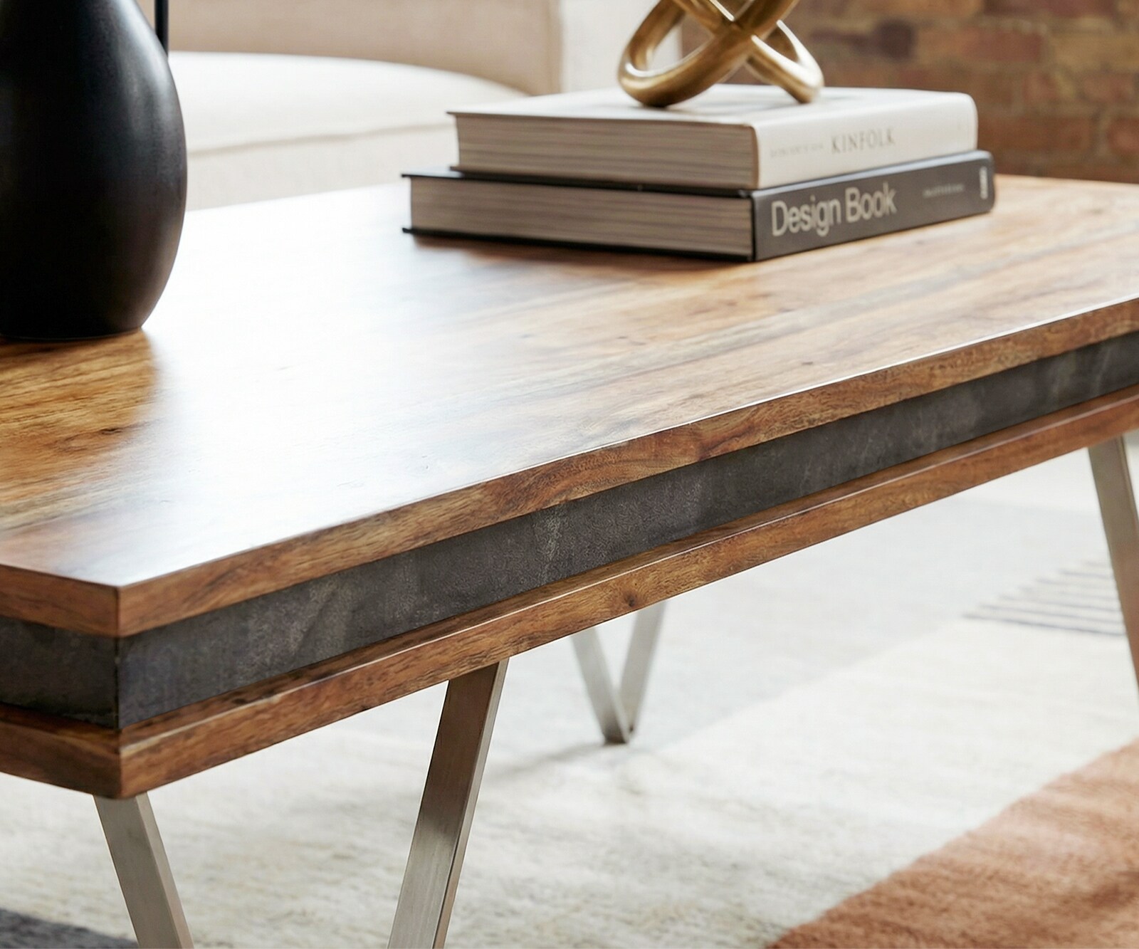 Дизайнерска масичка за кафе Stonegrace 117x60x25 cm естествена акациева шисти 4