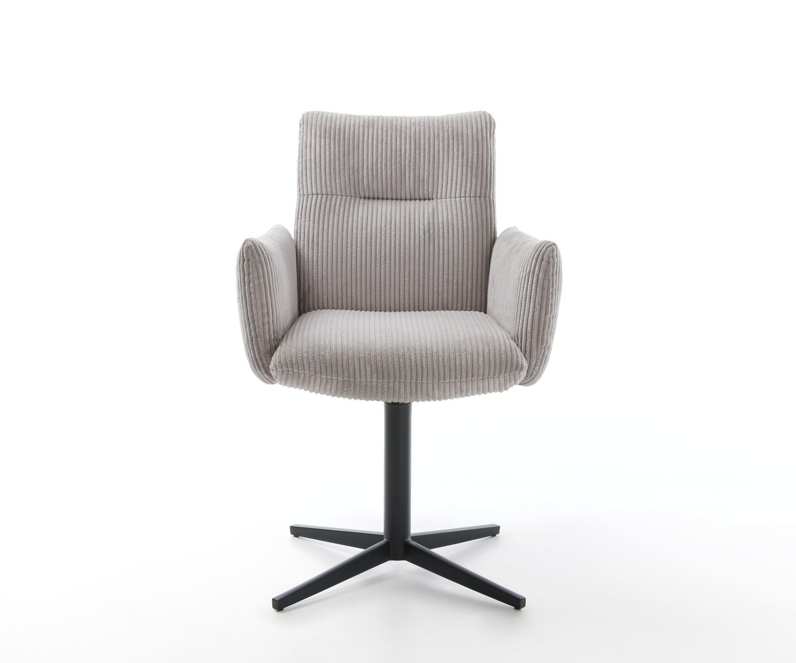 Врътящ се стол с подлакътници Корд СребристСив Офис основа Черен 360° въртящ се Покет пружина Jova-Flex 2