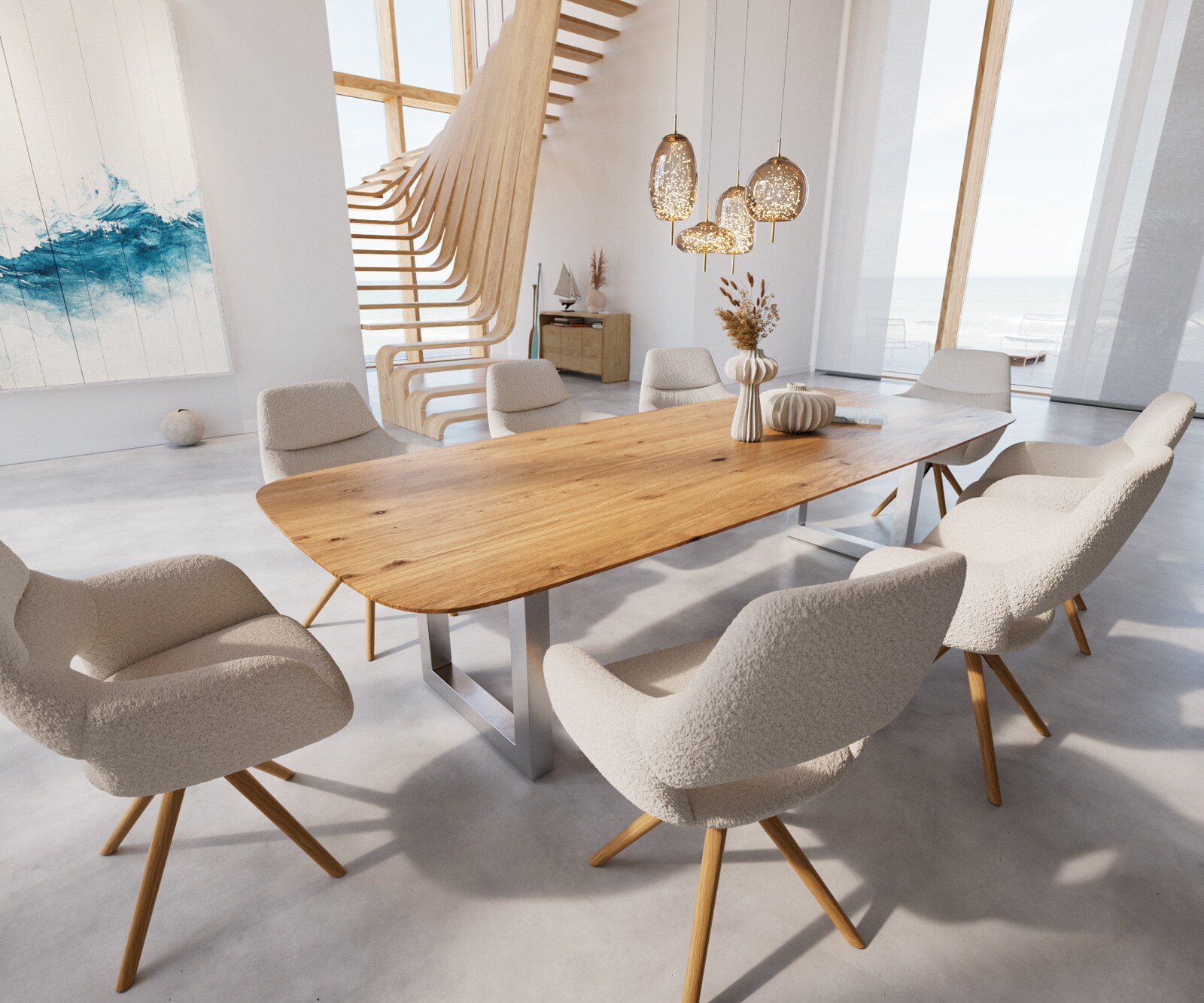 Маса Boot 300x100 Дъб Натурал Неръждаема стомана Широк профил Швейцарски ръб Edge 4